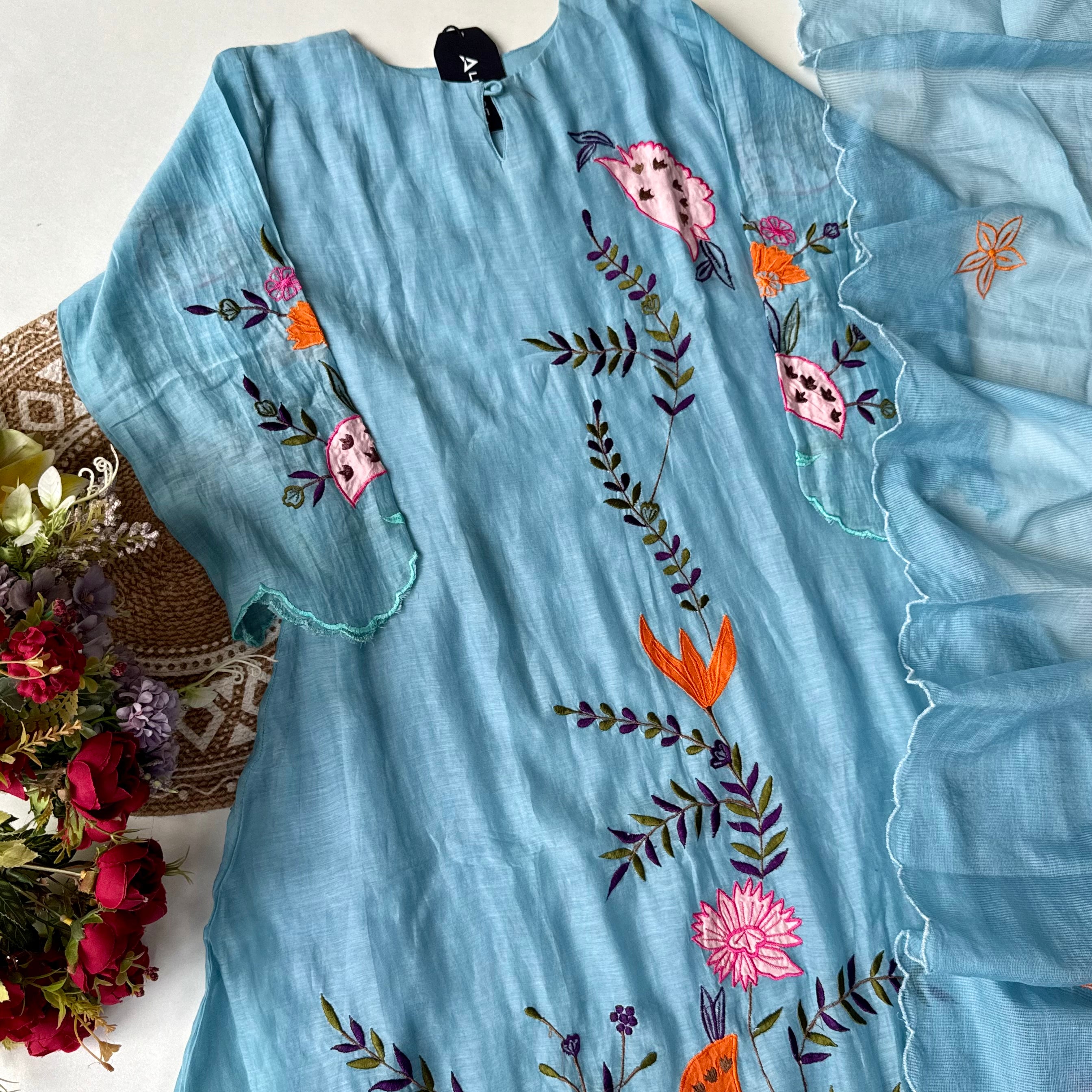 “Pranavi” Beautiful Mul Chanderi A line Anarkali Kurta Set
