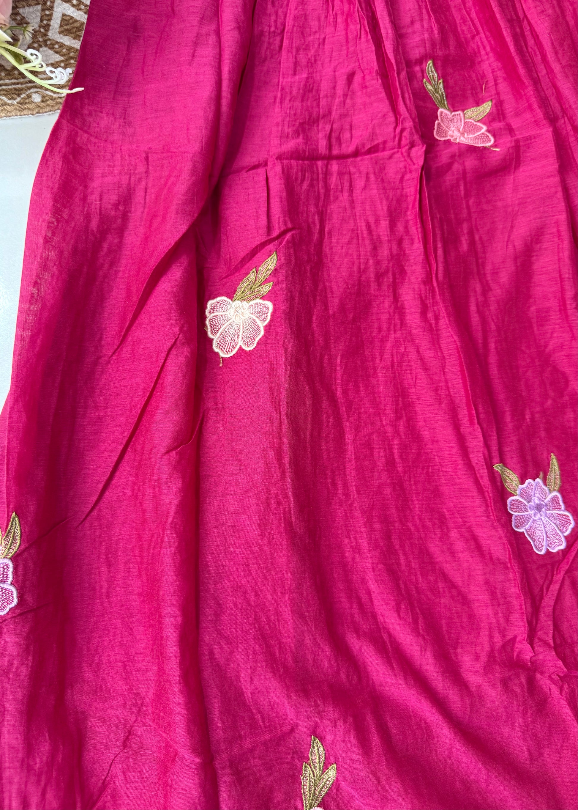 “Jhanvi” Luxury Mul Chanderi Anarkali Set | Appliqué Embroidery | Dupatta & Bottom