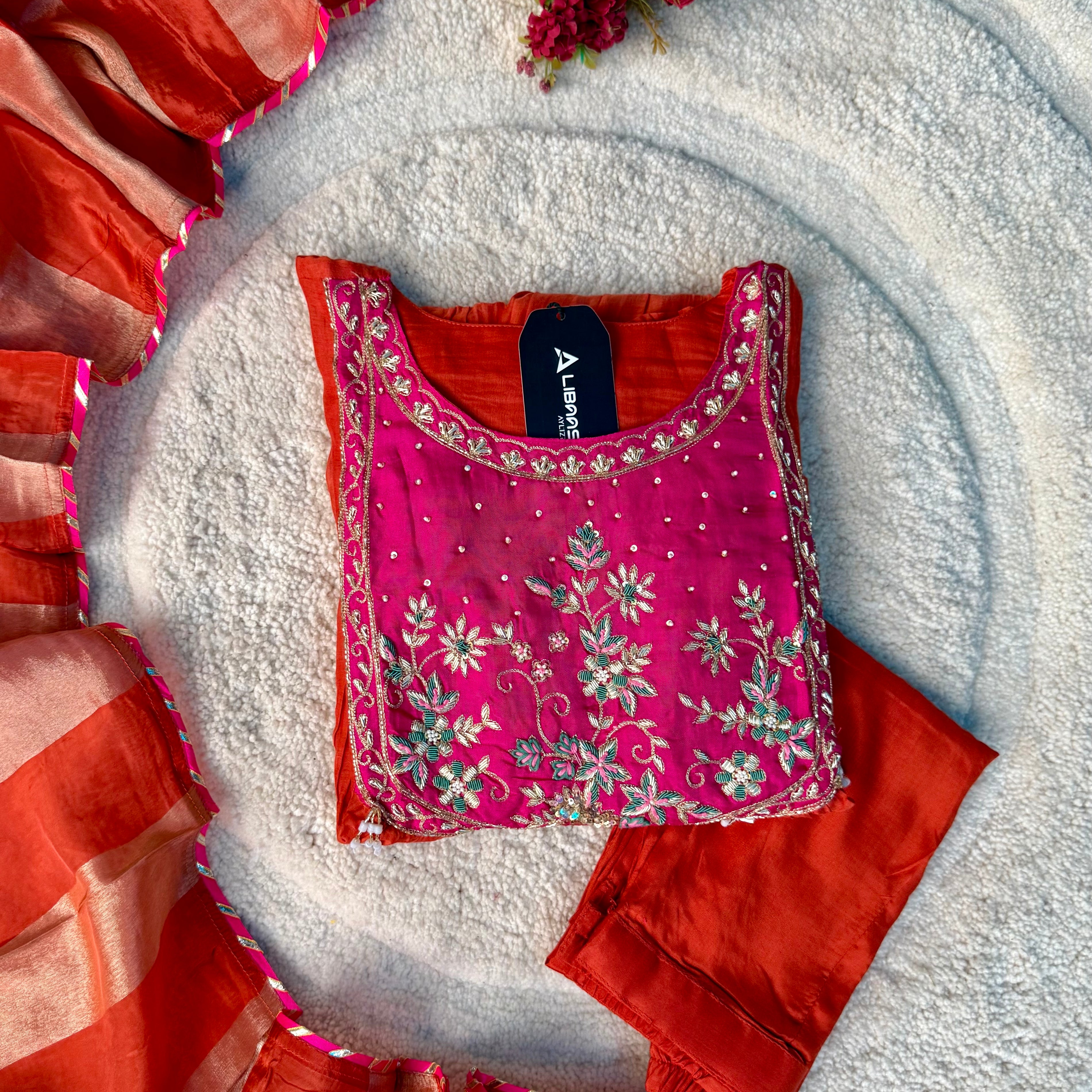 “Deep” Premium Rust Orange Mul Chanderi Anarkali Kurta Set