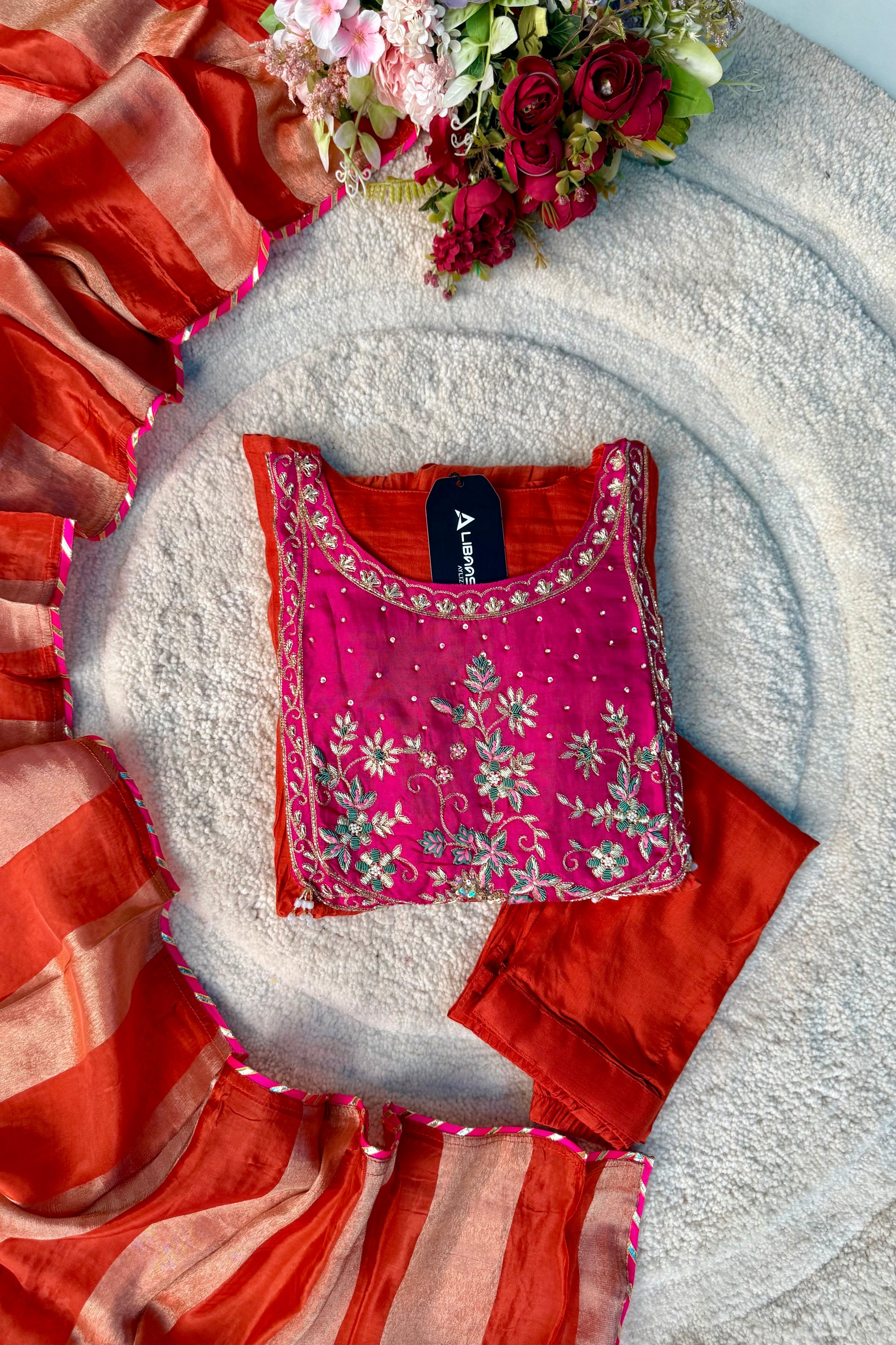 “Deep” Premium Rust Orange Mul Chanderi Anarkali Kurta Set