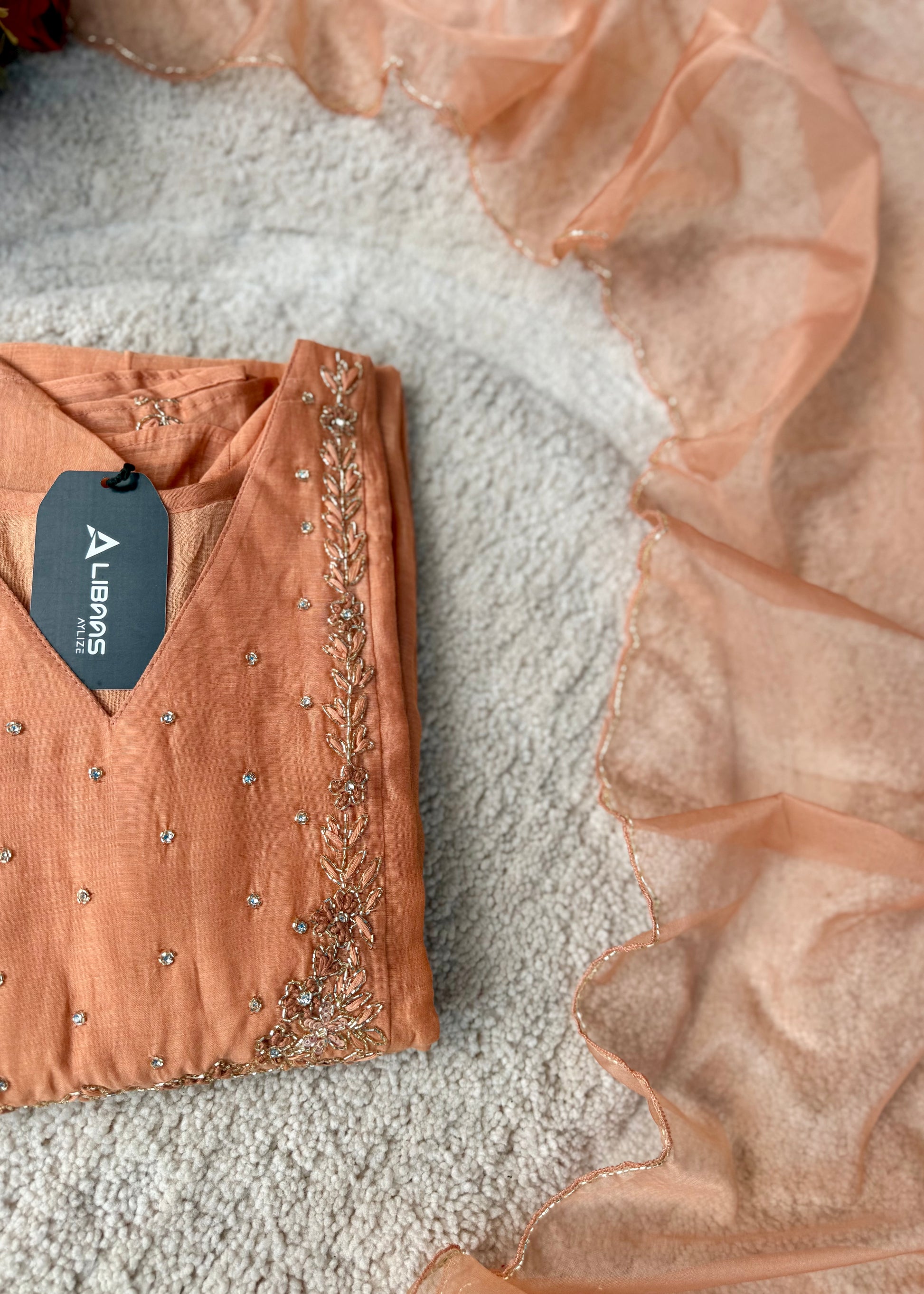 “Ayza” Pre Book Premium Peach Mul Chanderi A Line Suit set 🛍️