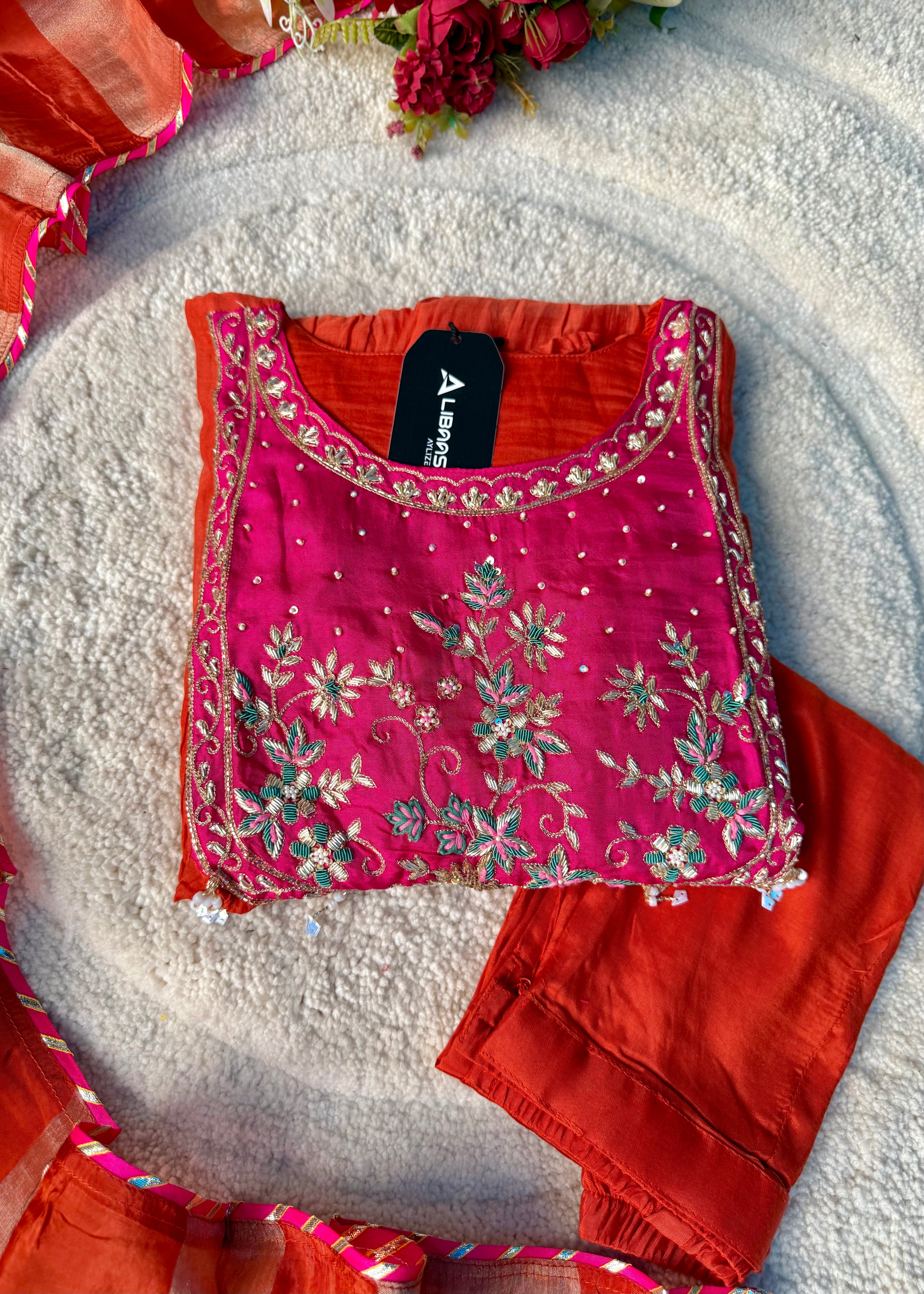 “Deep” Premium Rust Orange Mul Chanderi Anarkali Kurta Set