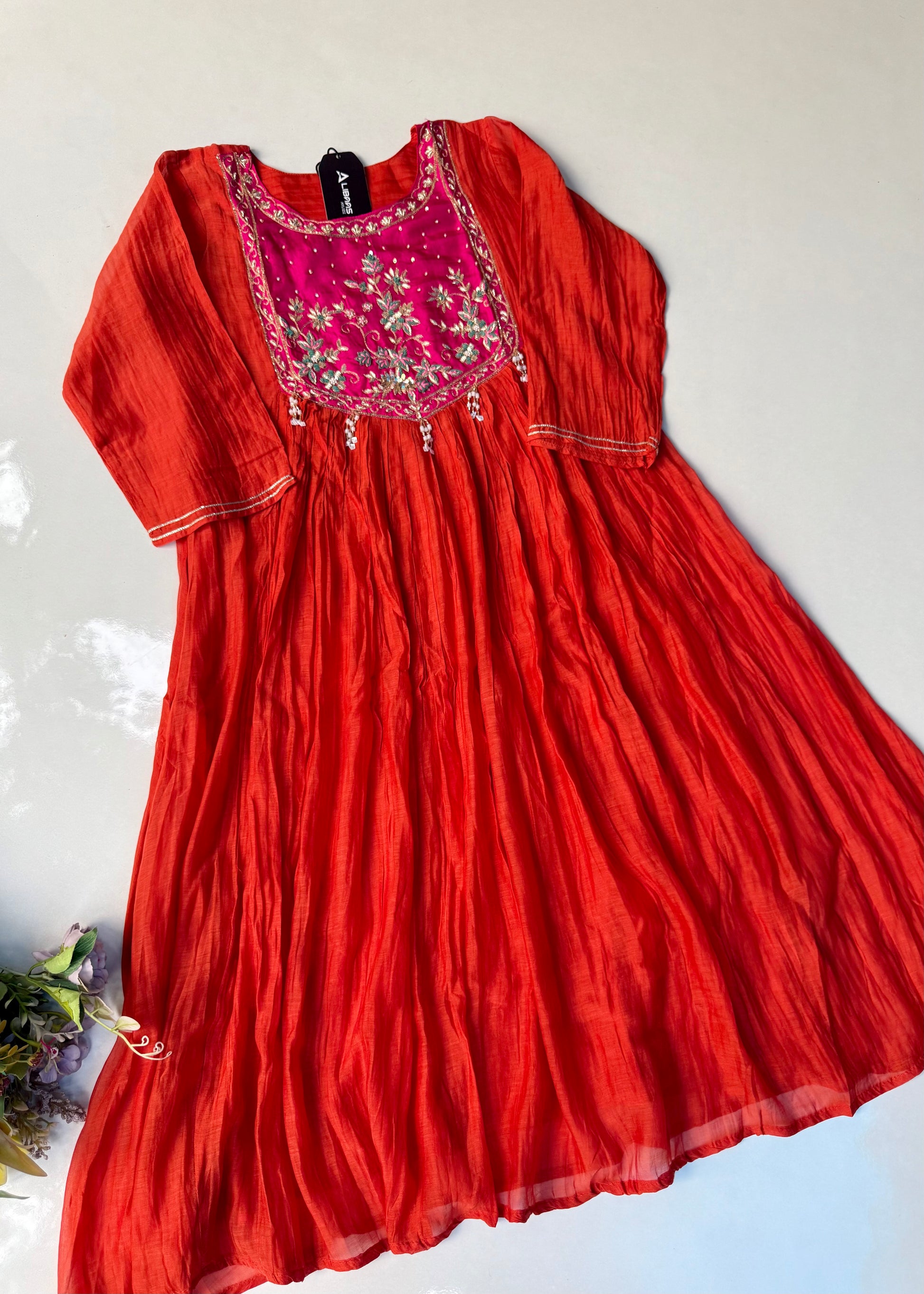 “Deep” Premium Rust Orange Mul Chanderi Anarkali Kurta Set