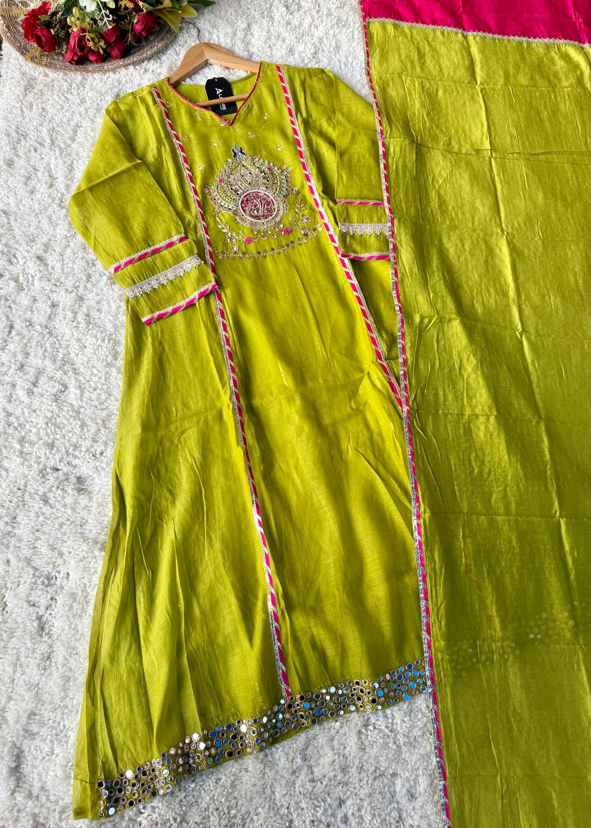 “Mehzaa” Weddings Special Mul Chanderi A-Line Anarkali Suit Set