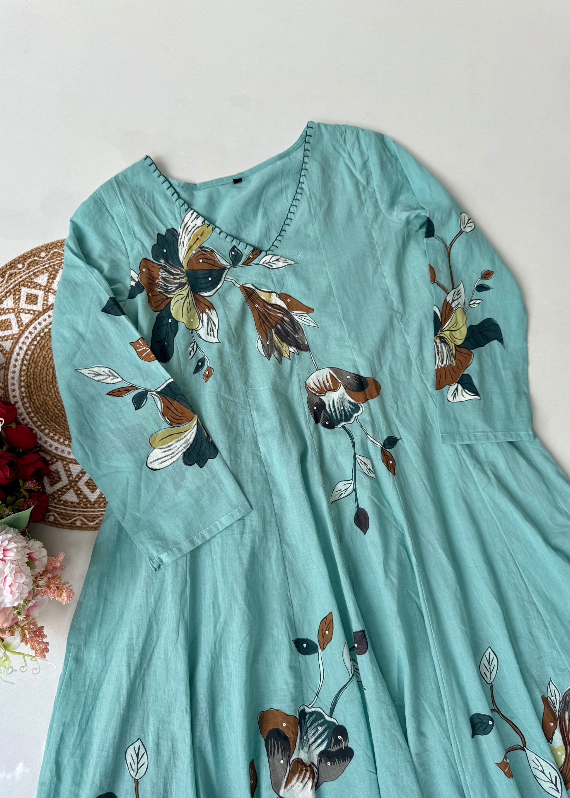 “Zoey” Premium Mulmul Hand brush print Anarkali suit