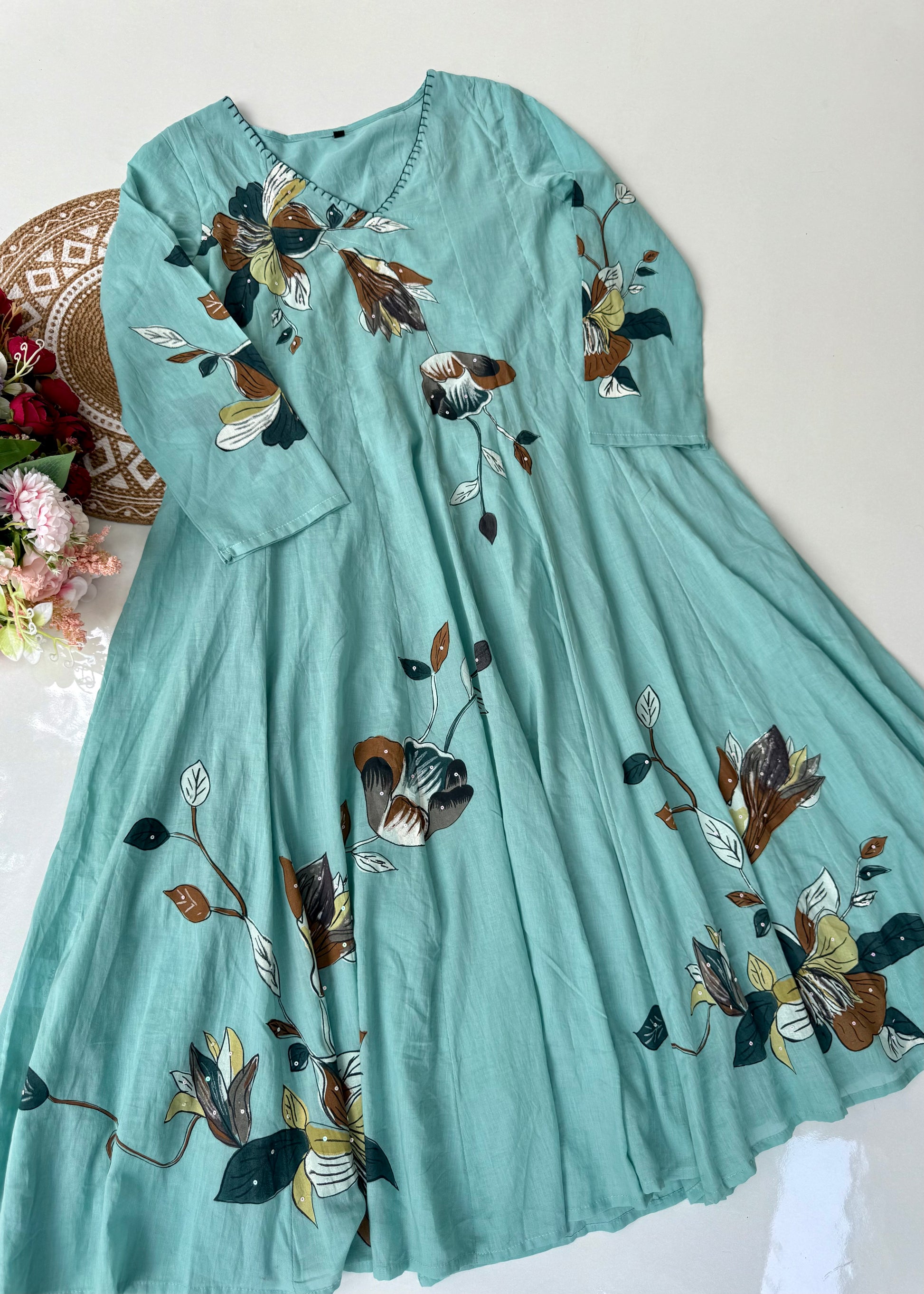 “Zoey” Premium Mulmul Hand brush print Anarkali suit
