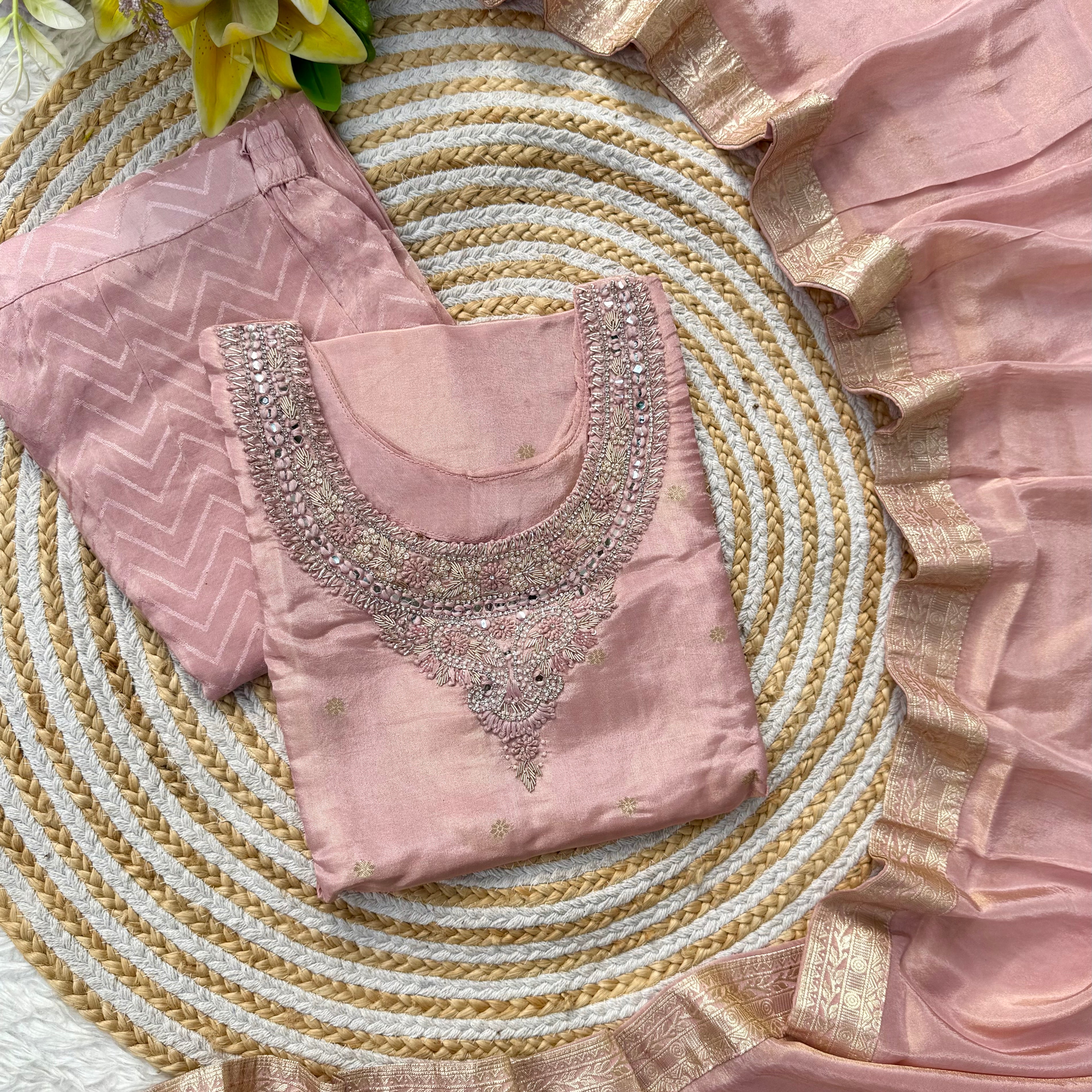 “IRYA” Party wear handcrafted tissue silk kurti set