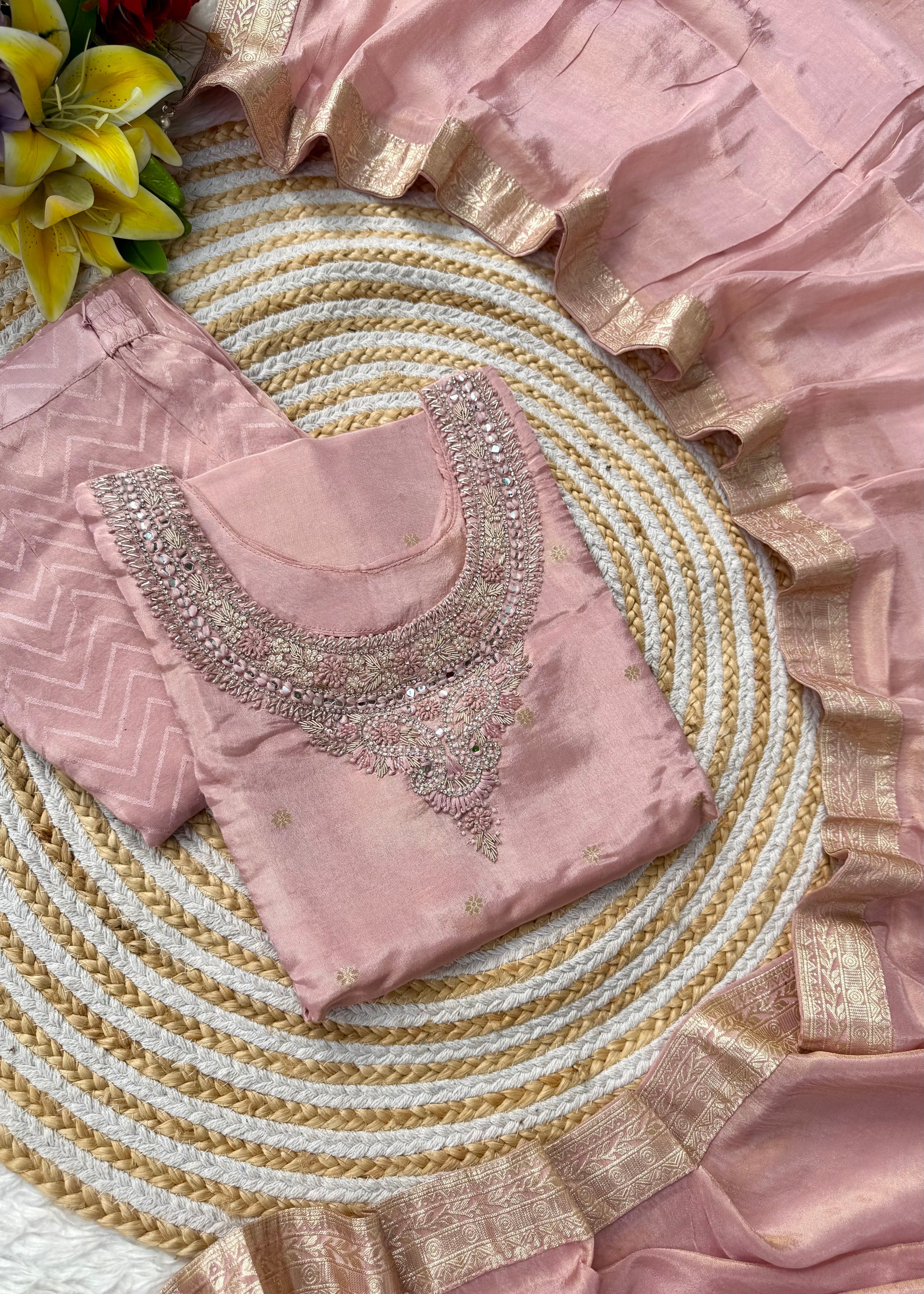 “IRYA” Party wear handcrafted tissue silk kurti set