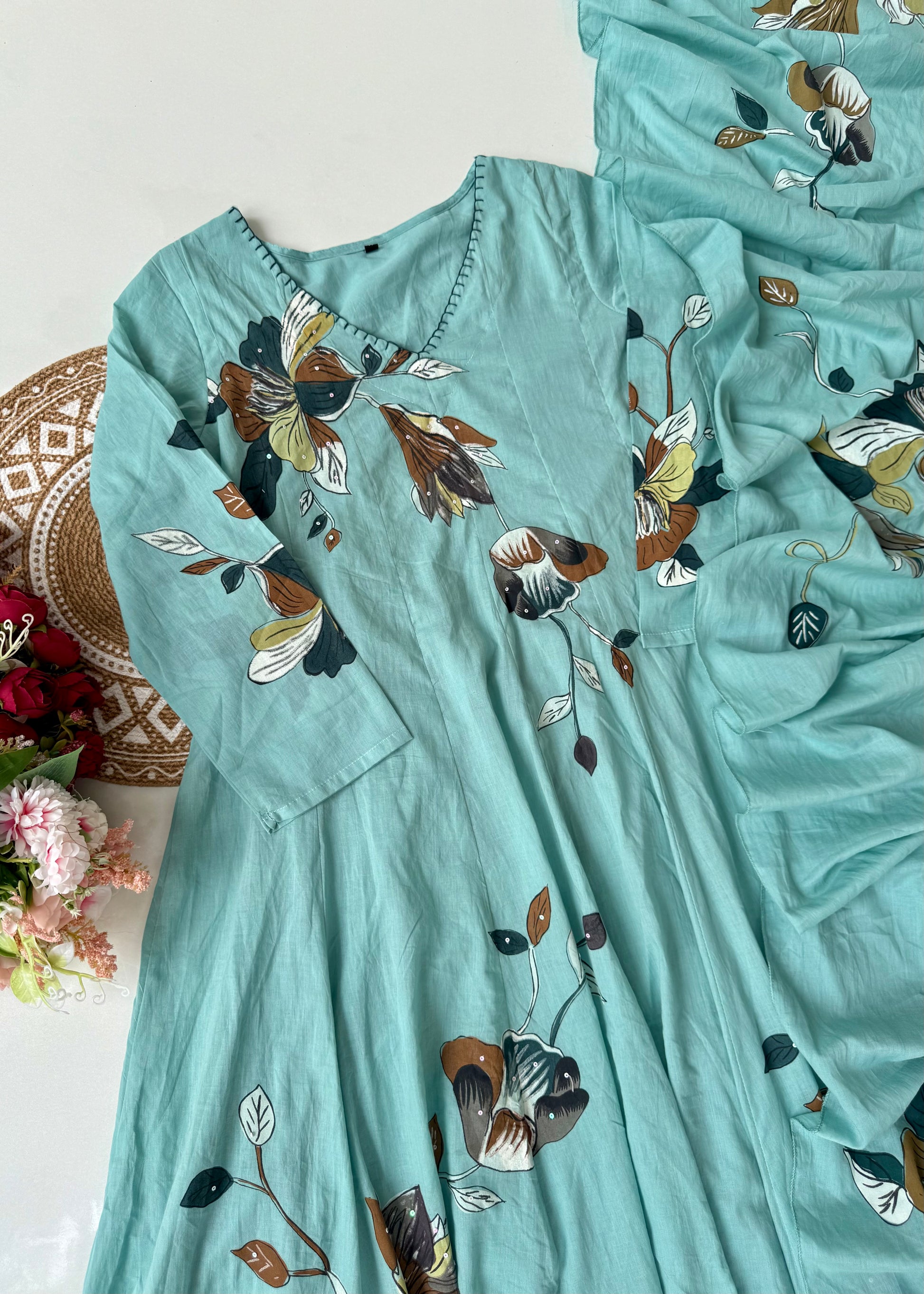 “Zoey” Premium Mulmul Hand brush print Anarkali suit