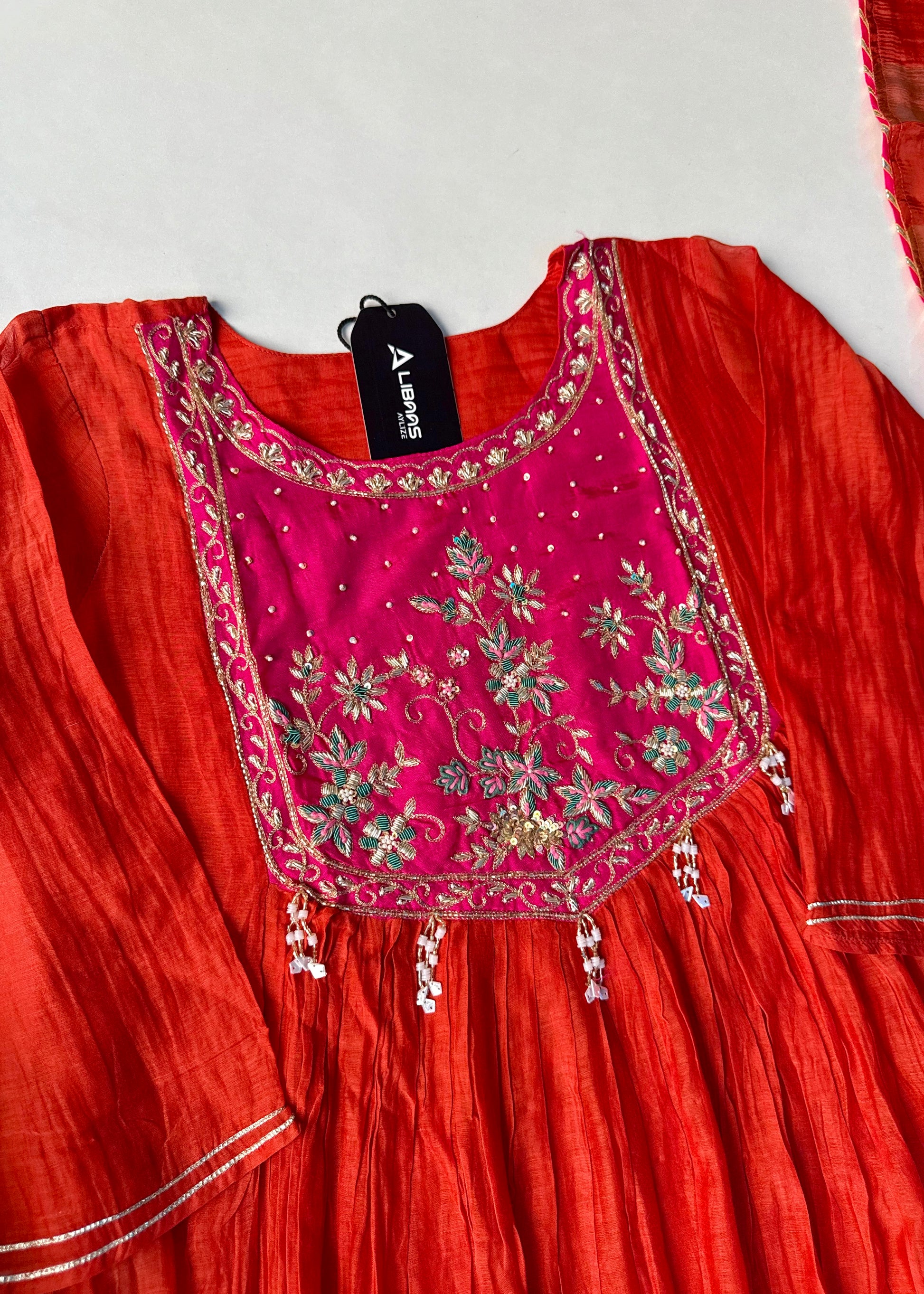 “Deep” Premium Rust Orange Mul Chanderi Anarkali Kurta Set