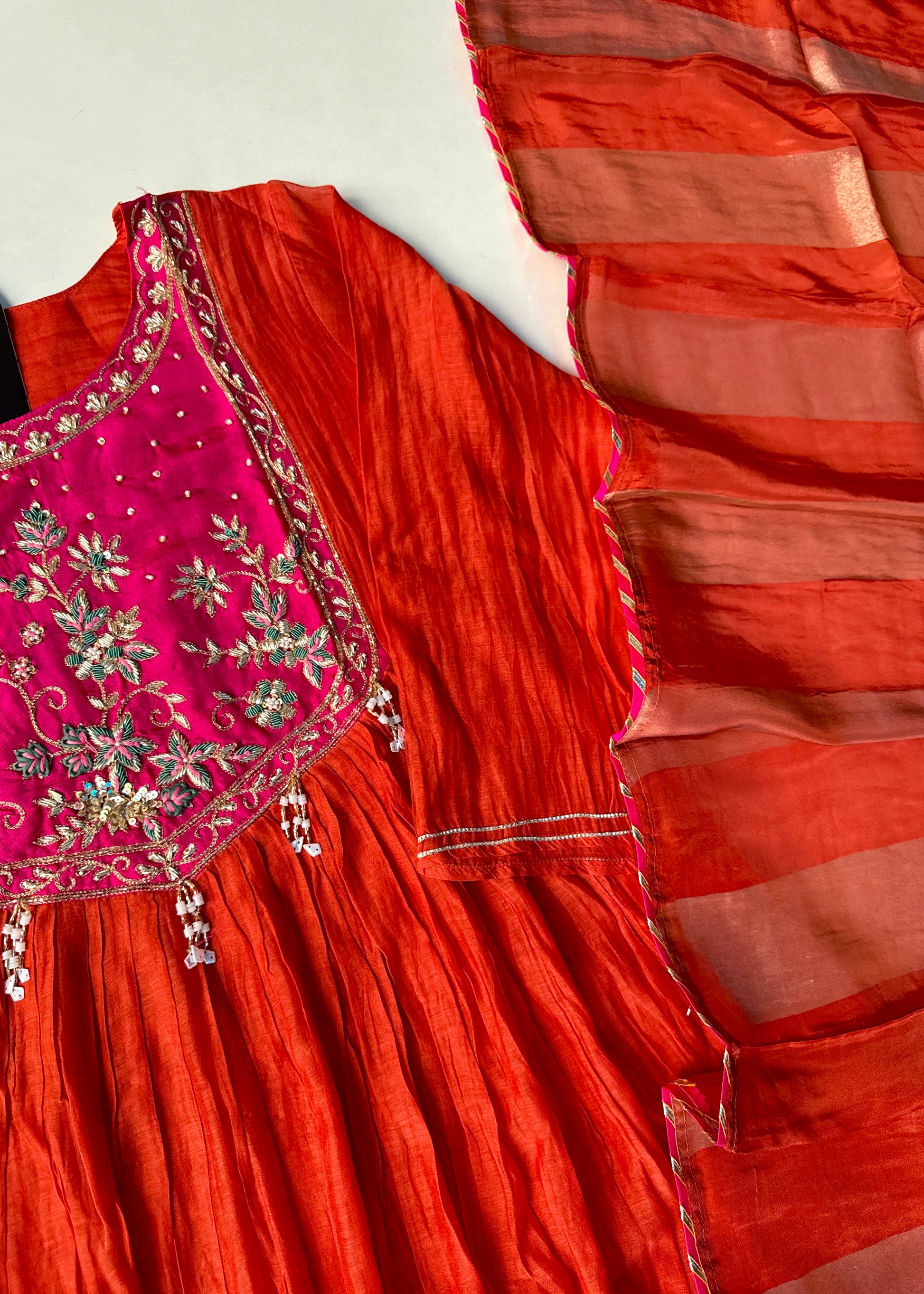 “Deep” Premium Rust Orange Mul Chanderi Anarkali Kurta Set