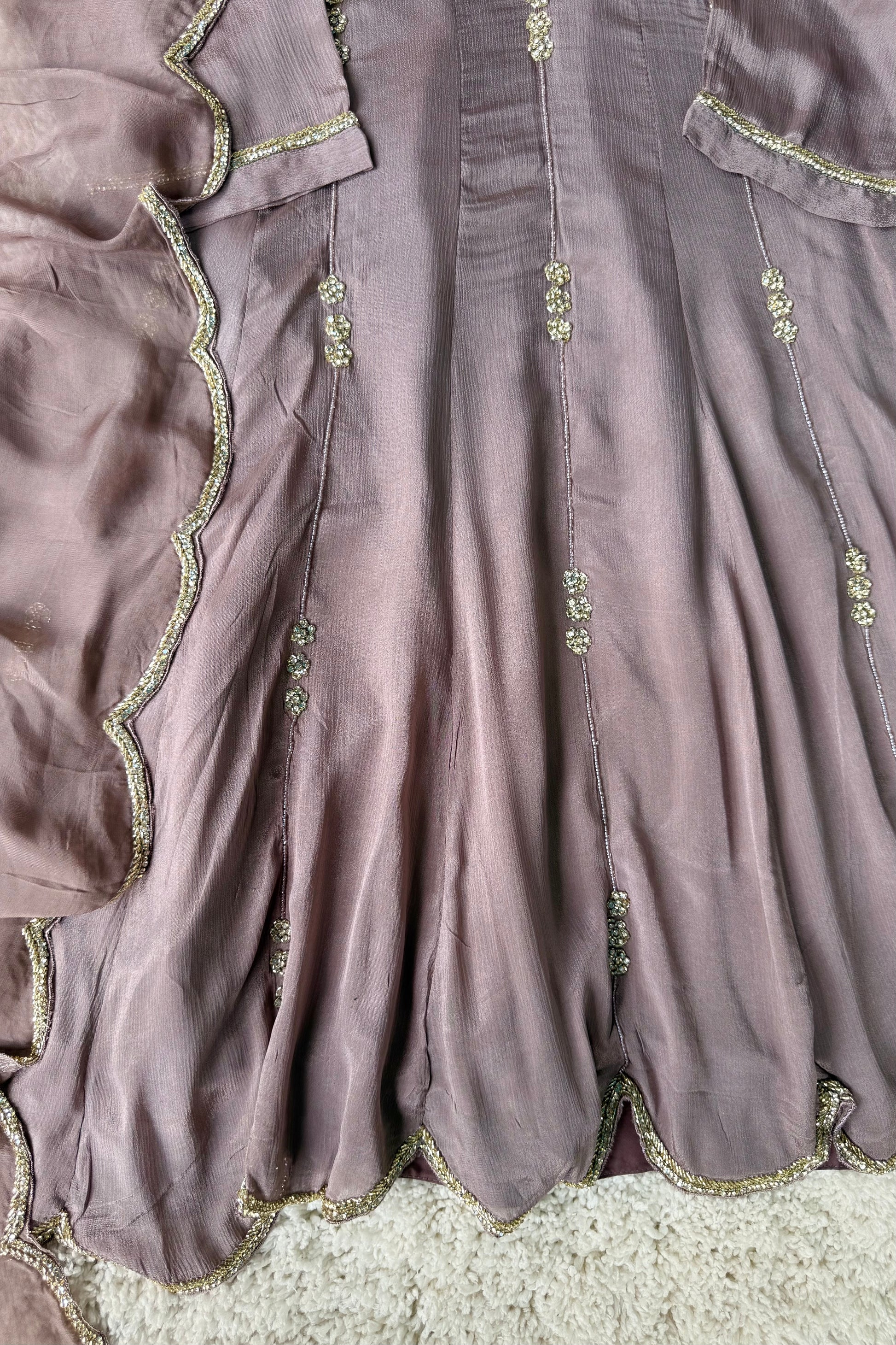 ✨Cocoa – Premium Dusty Cocoa Taupe Chinnon Anarkali suit
