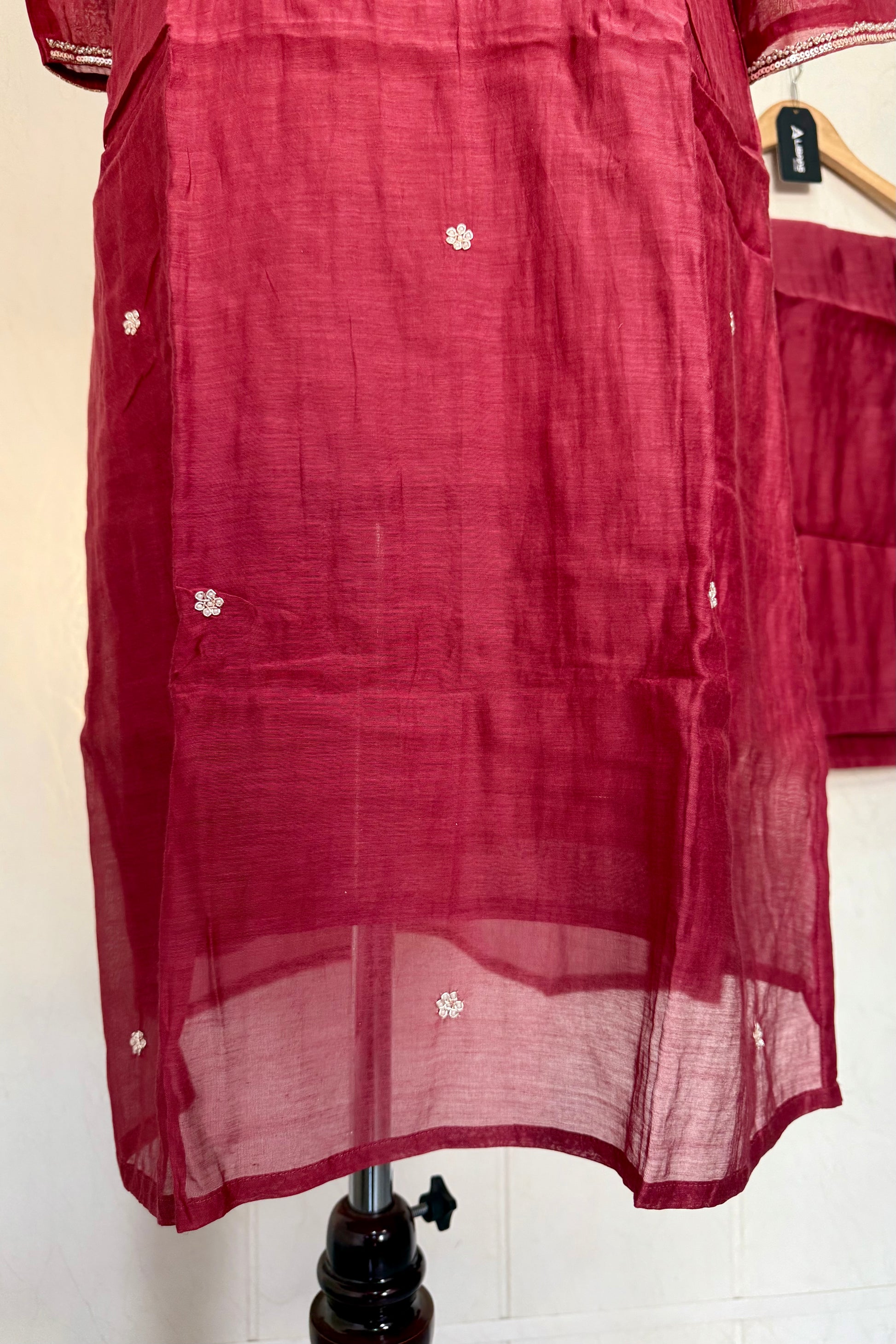 “Bindiya” Deep Rose Mul Chanderi handwork kurta set