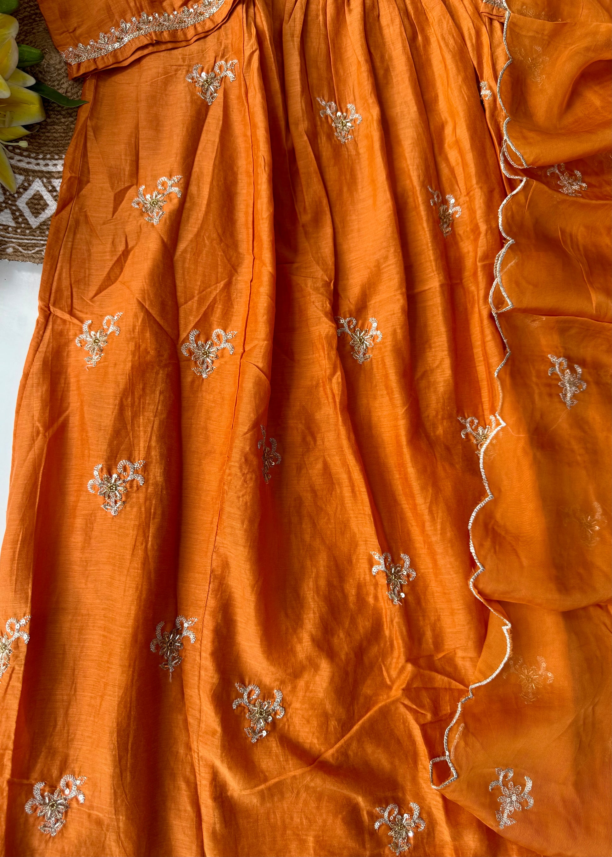 “Ishira” Premium Mul Chanderi Anarkali Kurta Set with Handwork