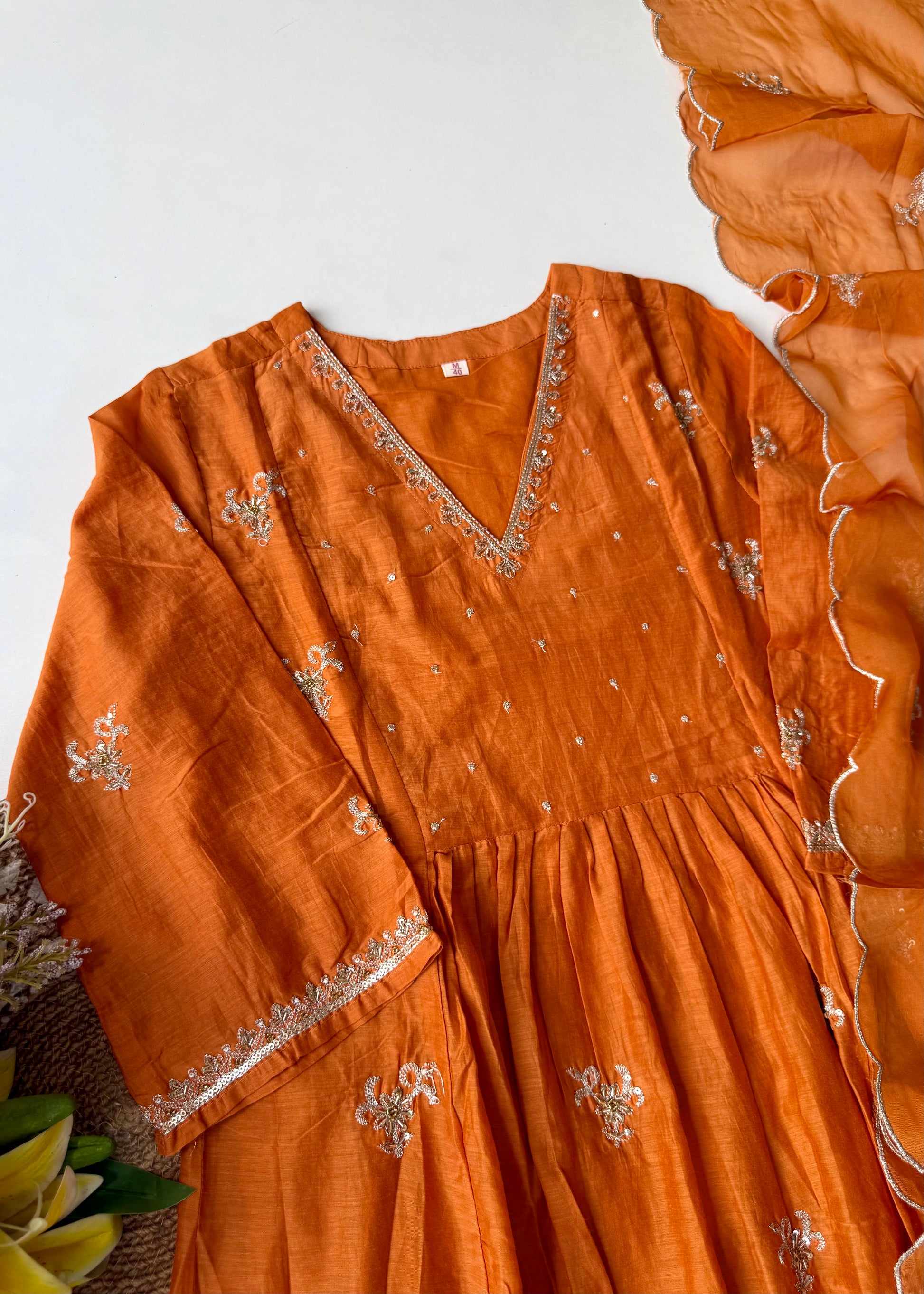 “Ishira” Premium Mul Chanderi Anarkali Kurta Set with Handwork