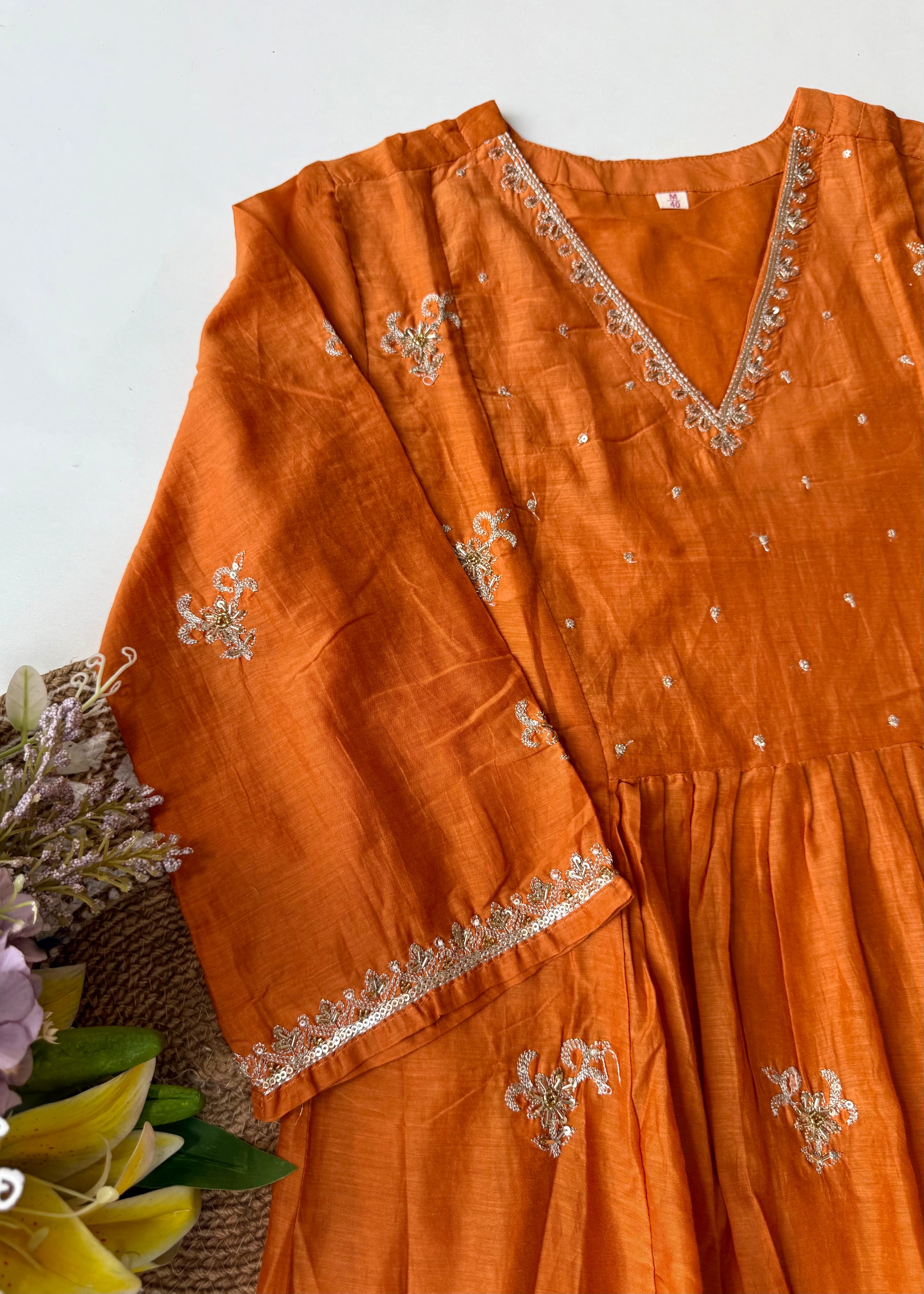 “Ishira” Premium Mul Chanderi Anarkali Kurta Set with Handwork