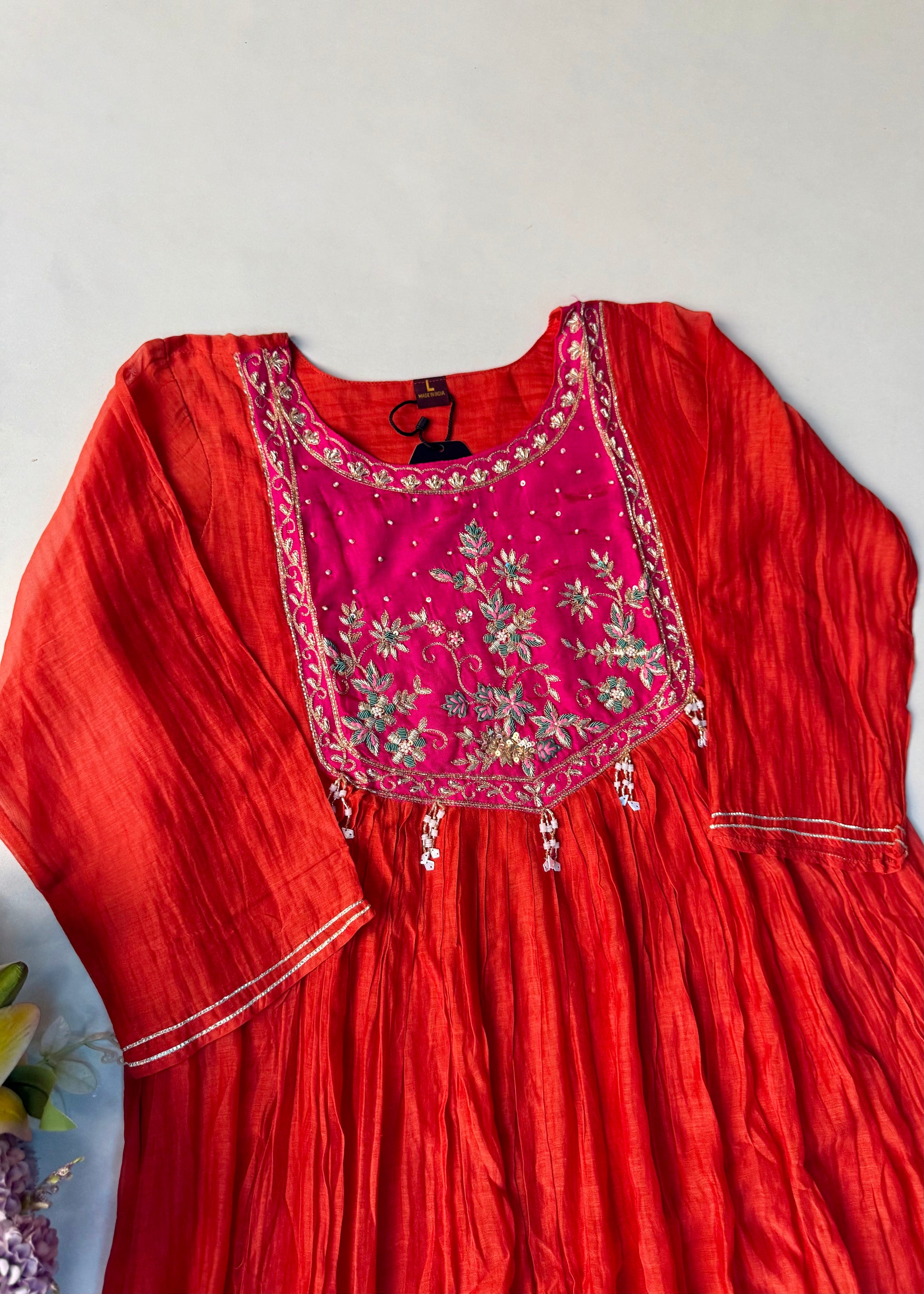 “Deep” Premium Rust Orange Mul Chanderi Anarkali Kurta Set