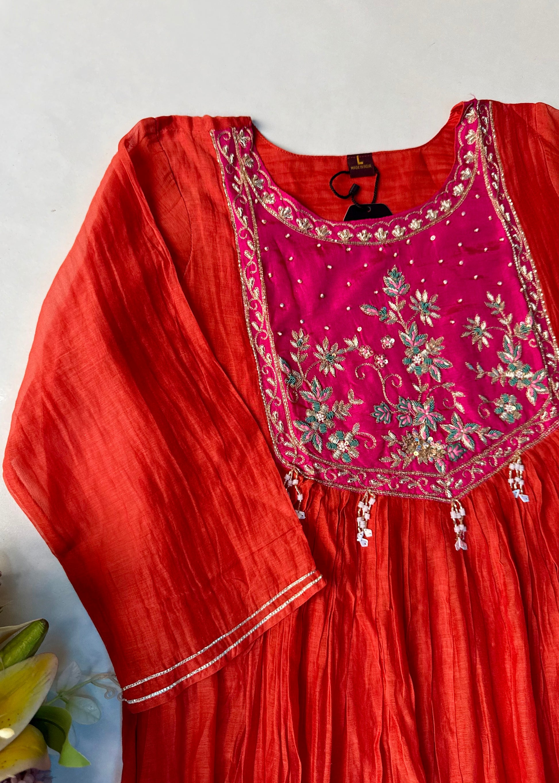 “Deep” Premium Rust Orange Mul Chanderi Anarkali Kurta Set