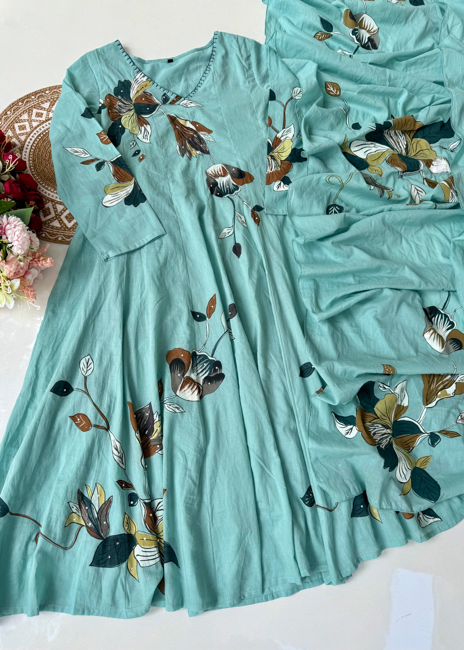 “Zoey” Premium Mulmul Hand brush print Anarkali suit