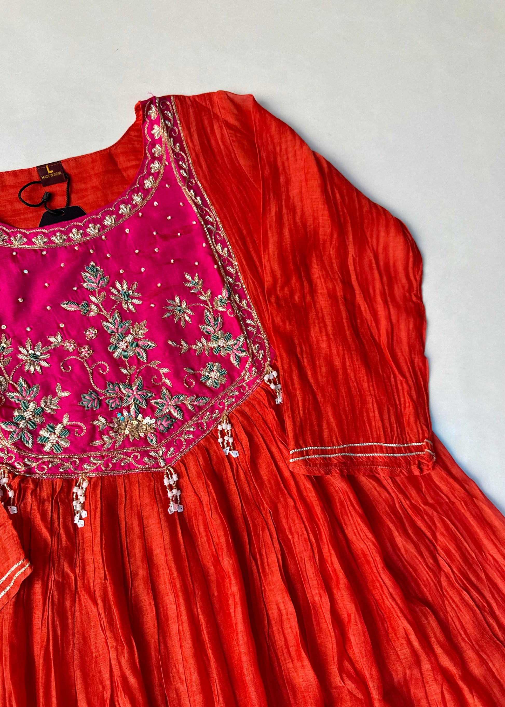 “Deep” Premium Rust Orange Mul Chanderi Anarkali Kurta Set