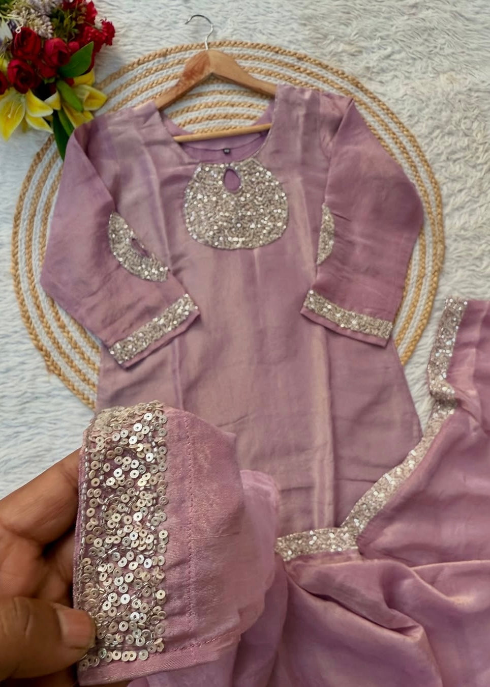 “SHINE” Beautiful brown with gold tone shimmer tissue kurta set