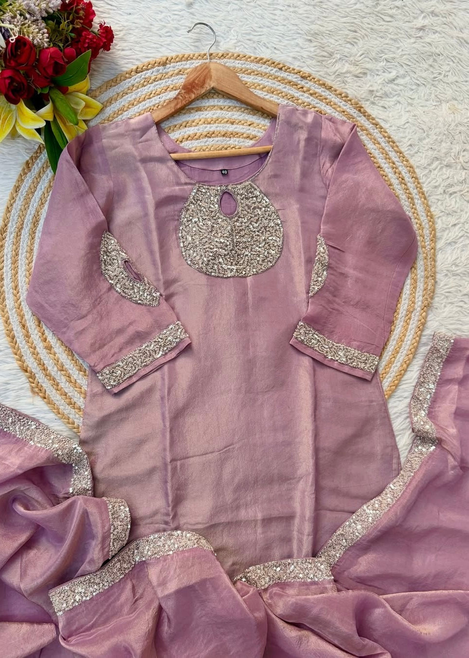 “SHINE” Beautiful brown with gold tone shimmer tissue kurta set