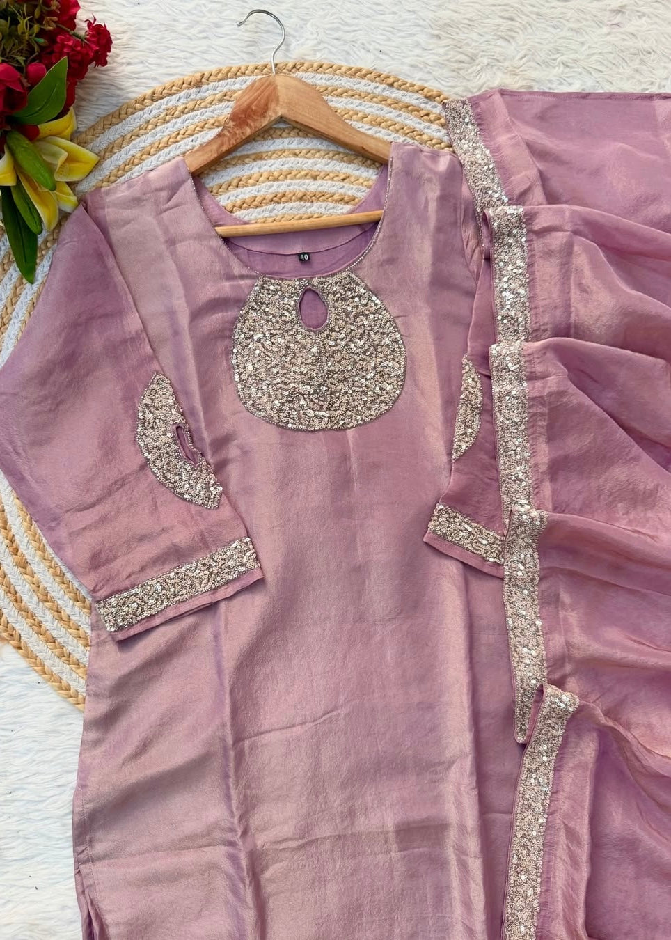 “SHINE” Beautiful brown with gold tone shimmer tissue kurta set