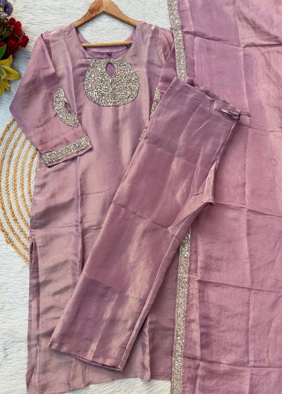 “SHINE” Beautiful brown with gold tone shimmer tissue kurta set