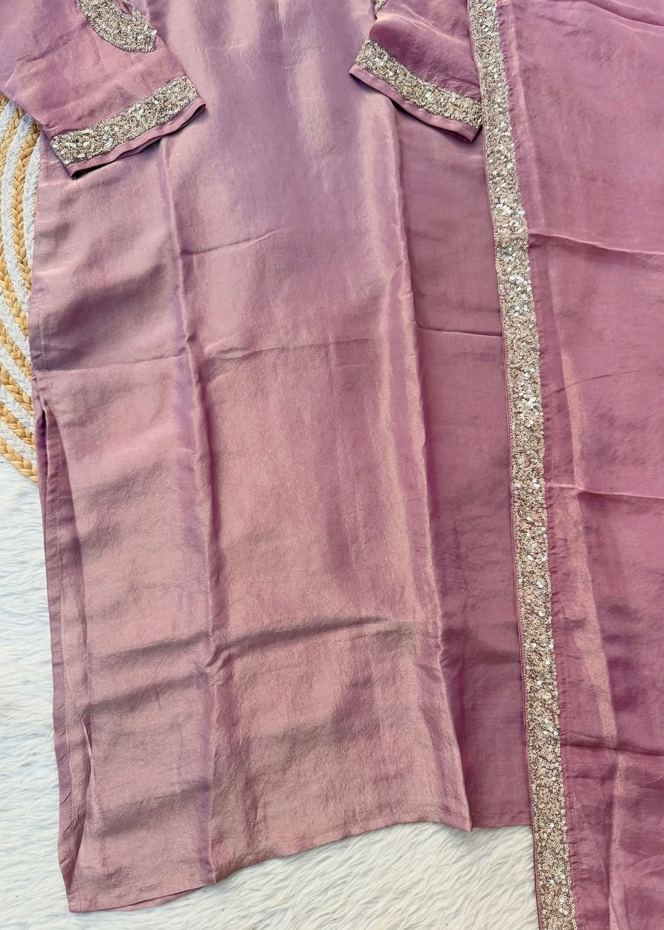 “SHINE” Beautiful brown with gold tone shimmer tissue kurta set