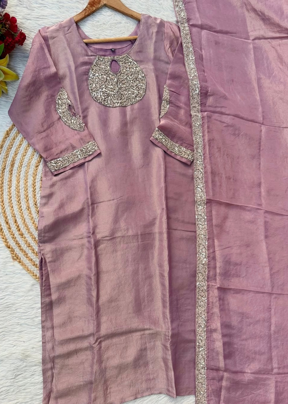 “SHINE” Beautiful brown with gold tone shimmer tissue kurta set