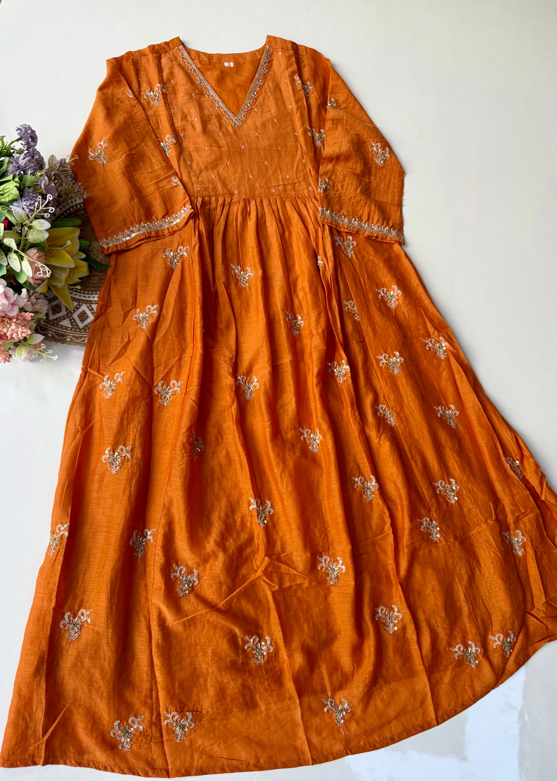 “Ishira” Premium Mul Chanderi Anarkali Kurta Set with Handwork