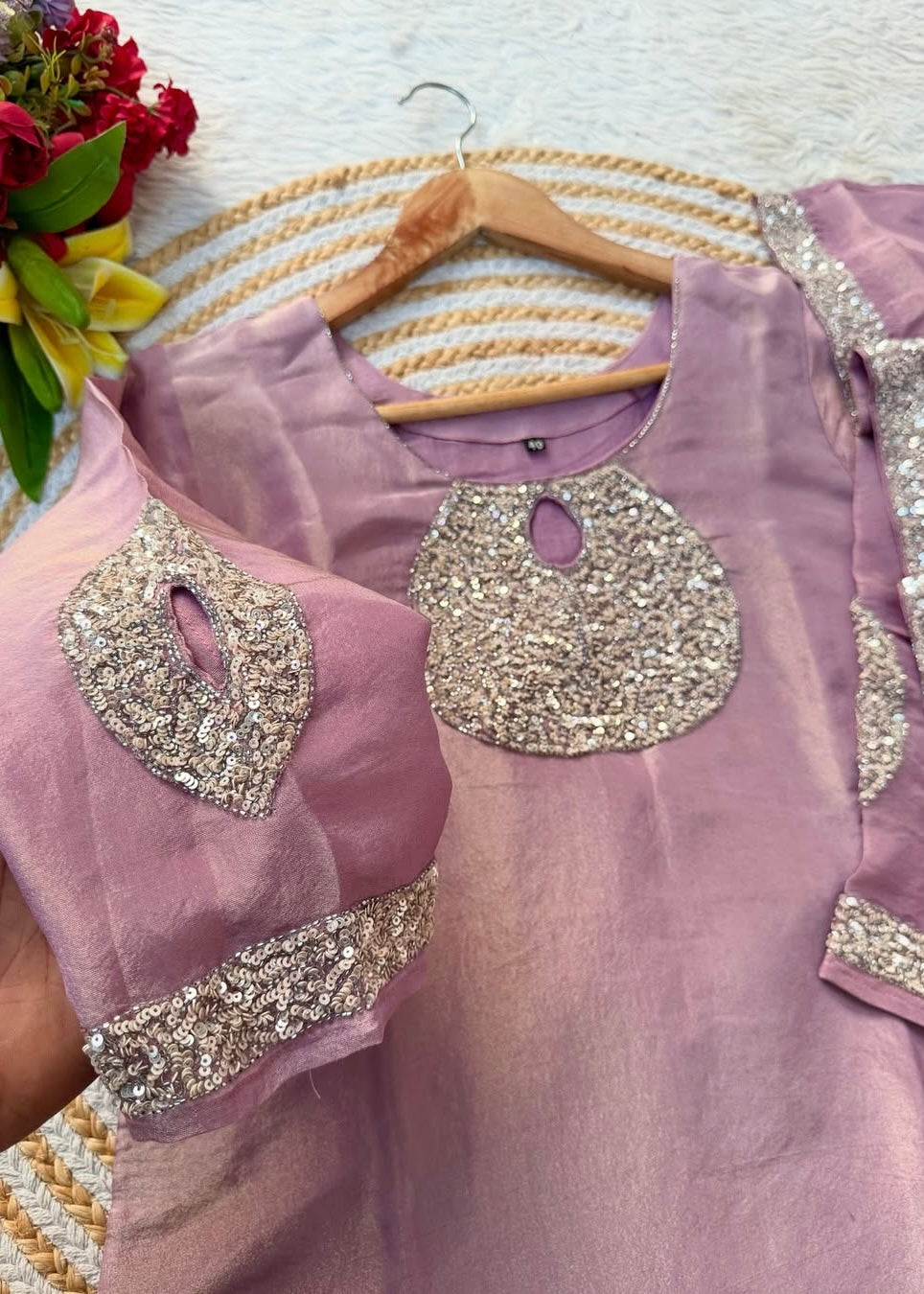 “SHINE” Beautiful brown with gold tone shimmer tissue kurta set