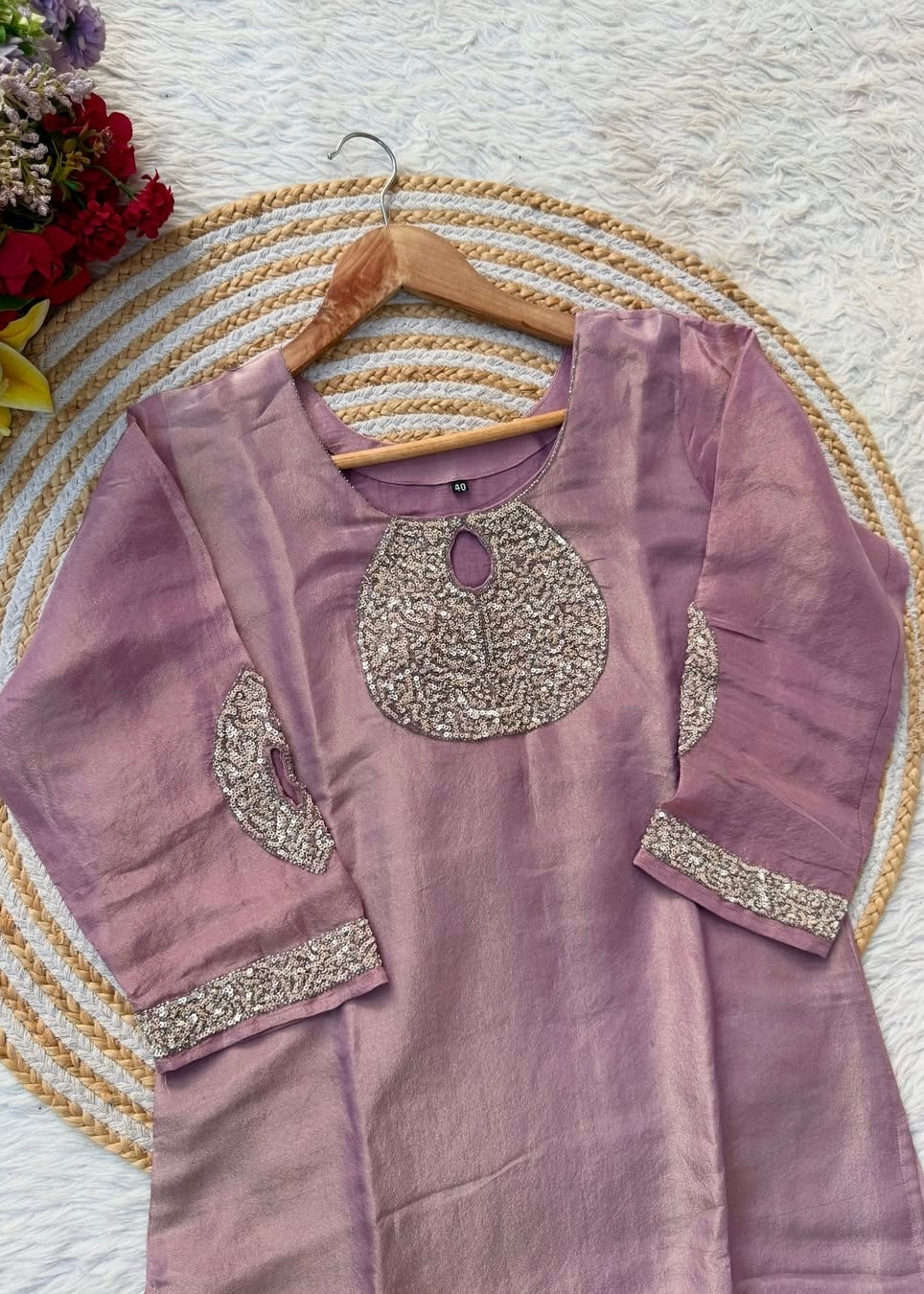 “SHINE” Beautiful brown with gold tone shimmer tissue kurta set