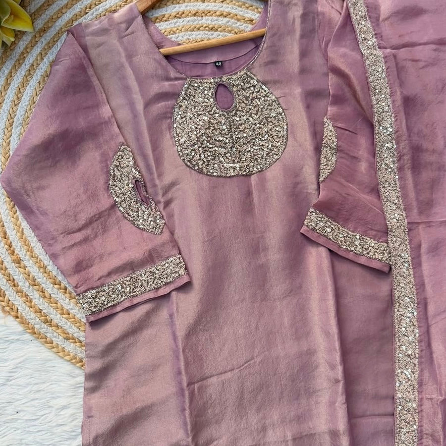 “SHINE” Beautiful brown with gold tone shimmer tissue kurta set