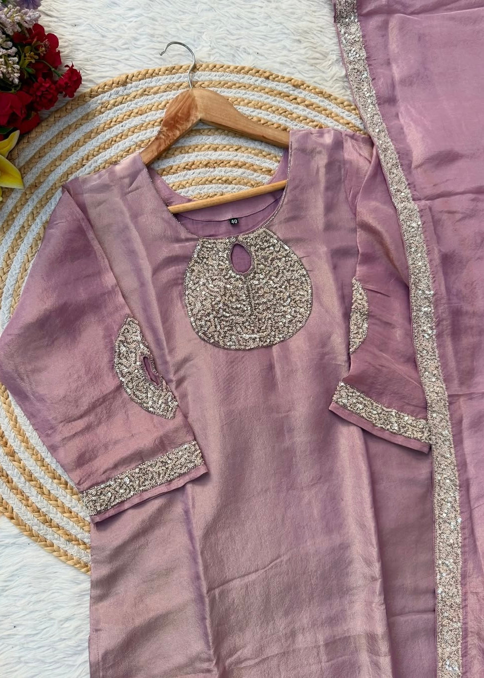 “SHINE” Beautiful brown with gold tone shimmer tissue kurta set