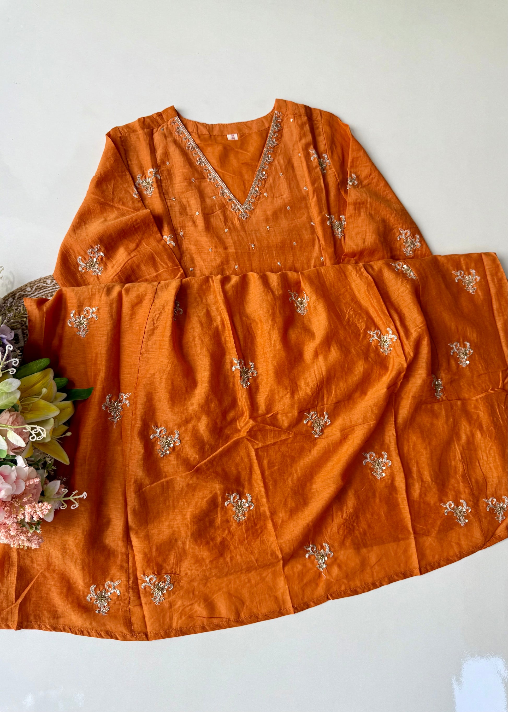 “Ishira” Premium Mul Chanderi Anarkali Kurta Set with Handwork