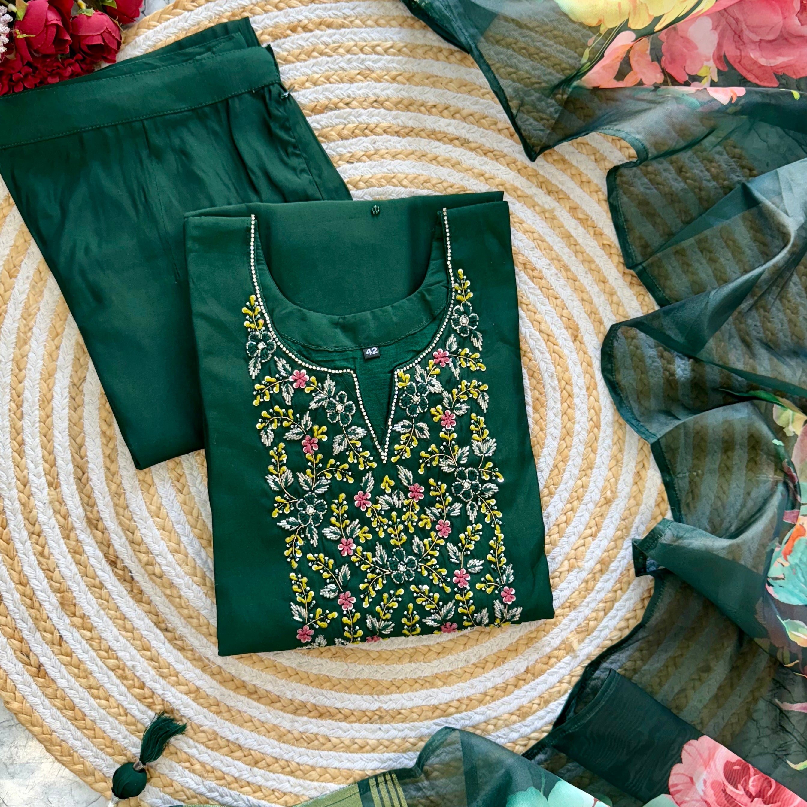 “AMALA” Premium roman silk handcrafted kurti set