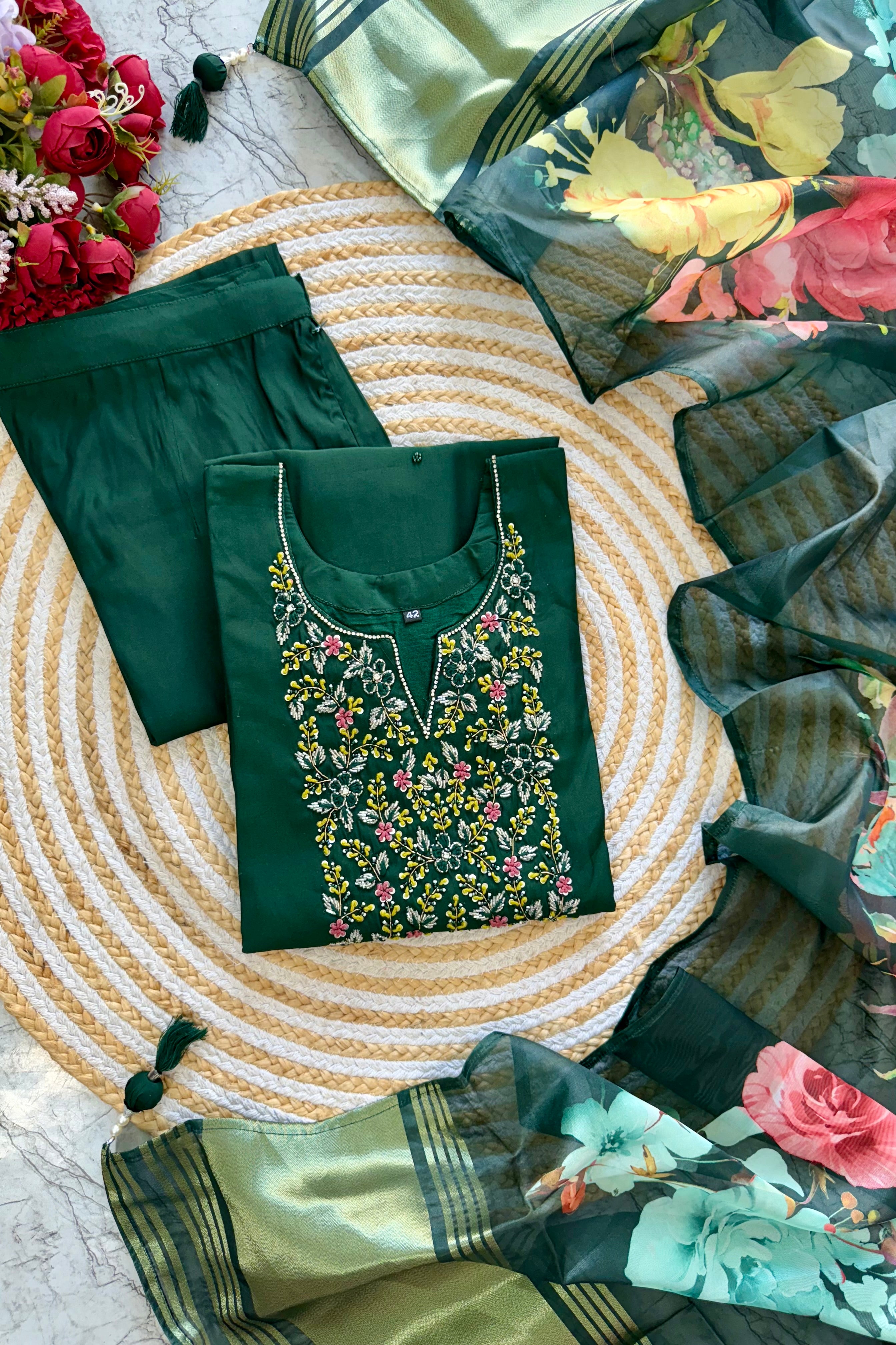 “AMALA” Premium roman silk handcrafted kurti set