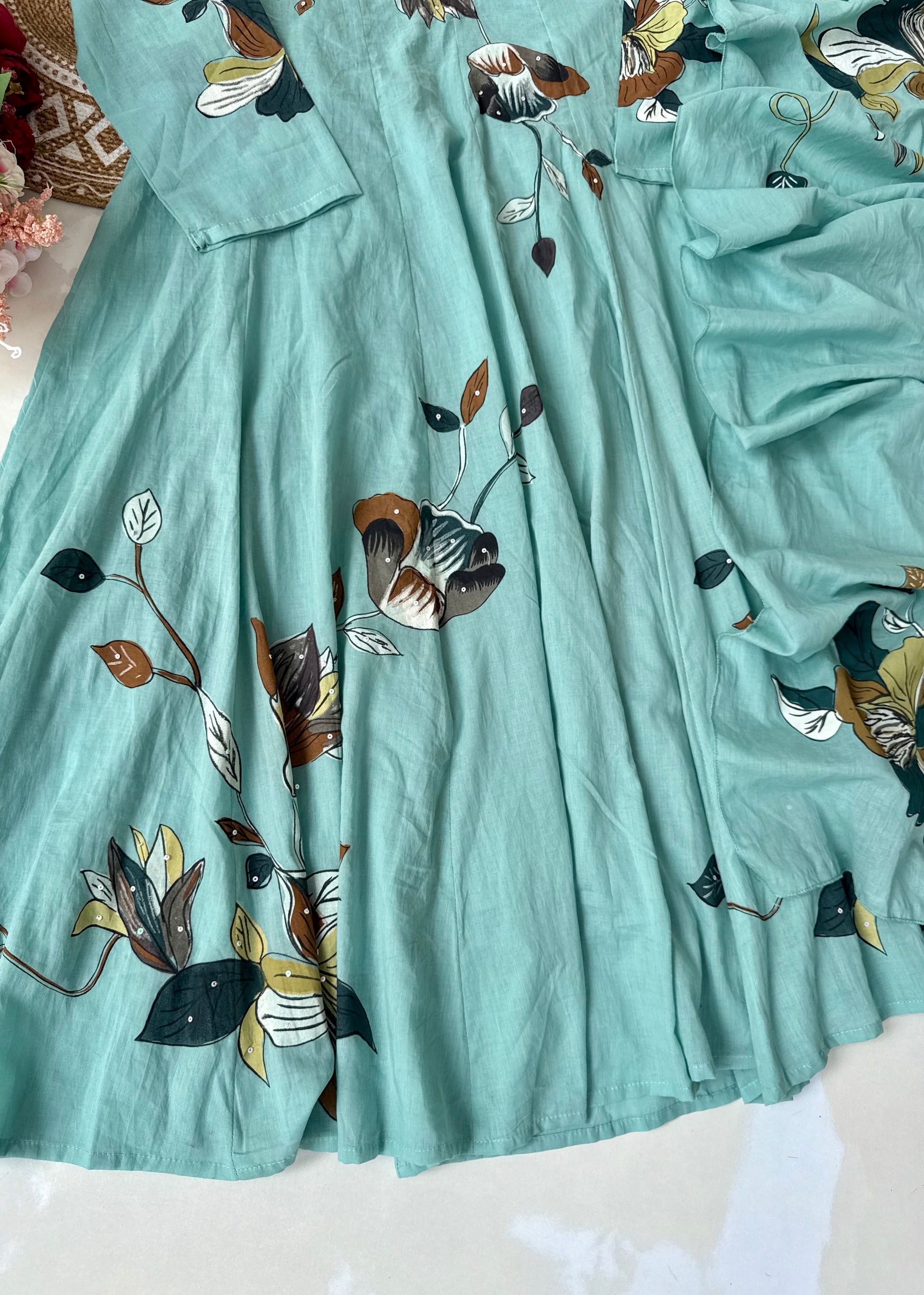 “Zoey” Premium Mulmul Hand brush print Anarkali suit