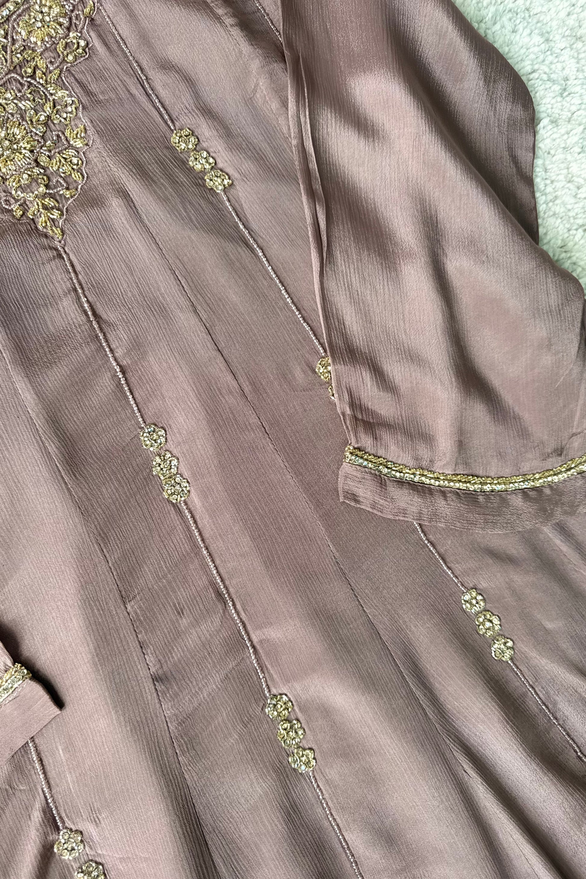 ✨Cocoa – Premium Dusty Cocoa Taupe Chinnon Anarkali suit