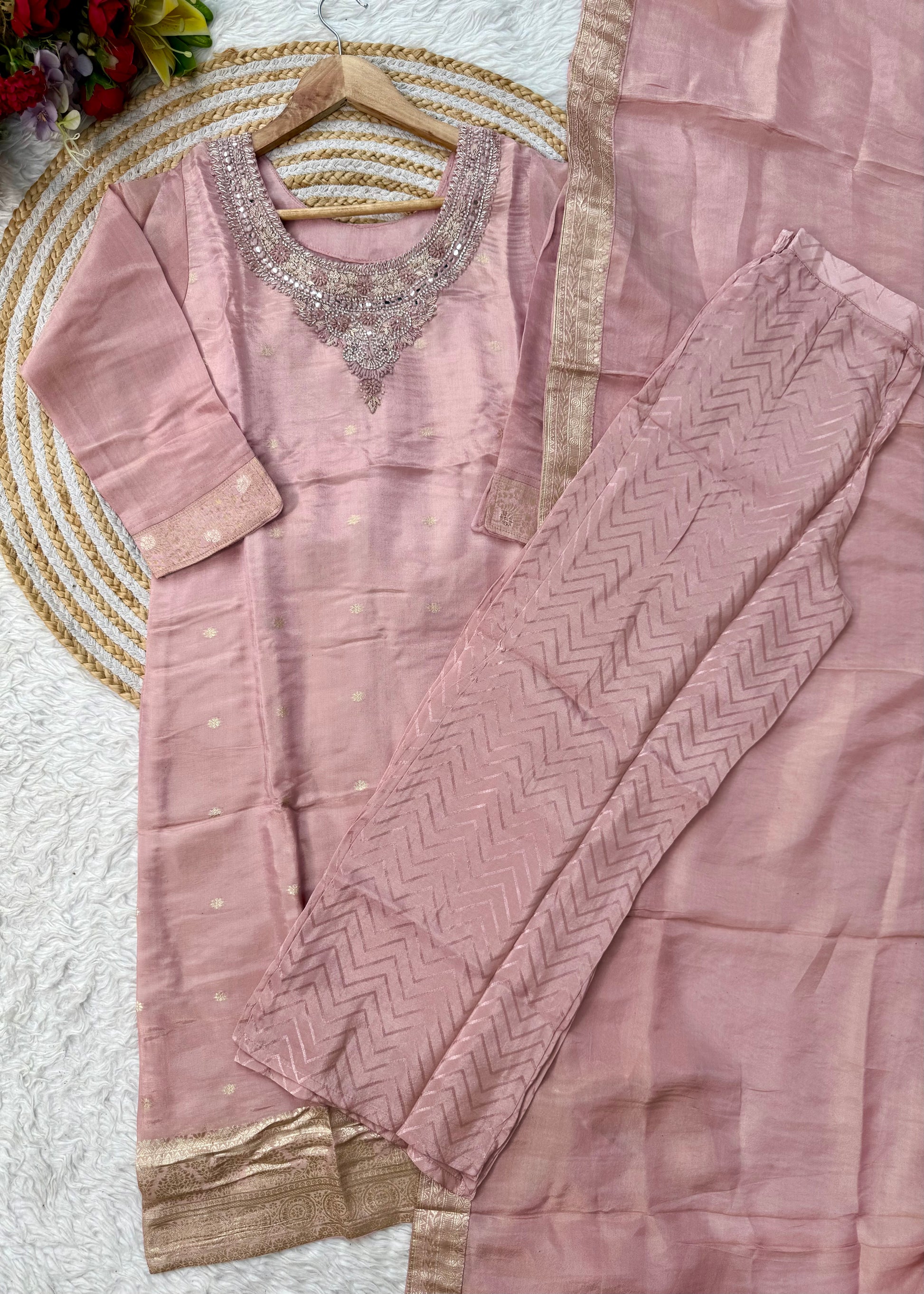“IRYA” Party wear handcrafted tissue silk kurti set