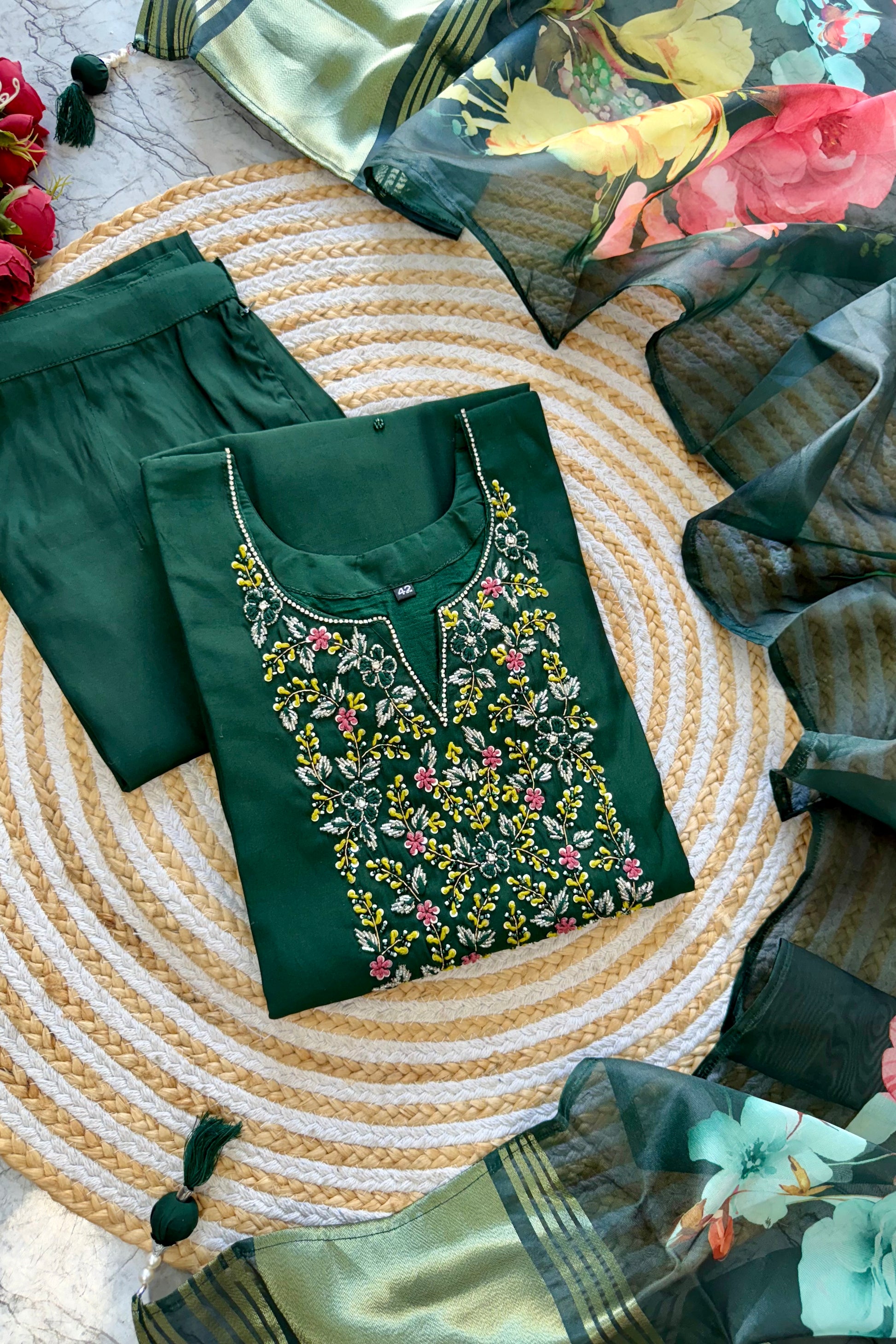 “AMALA” Premium roman silk handcrafted kurti set