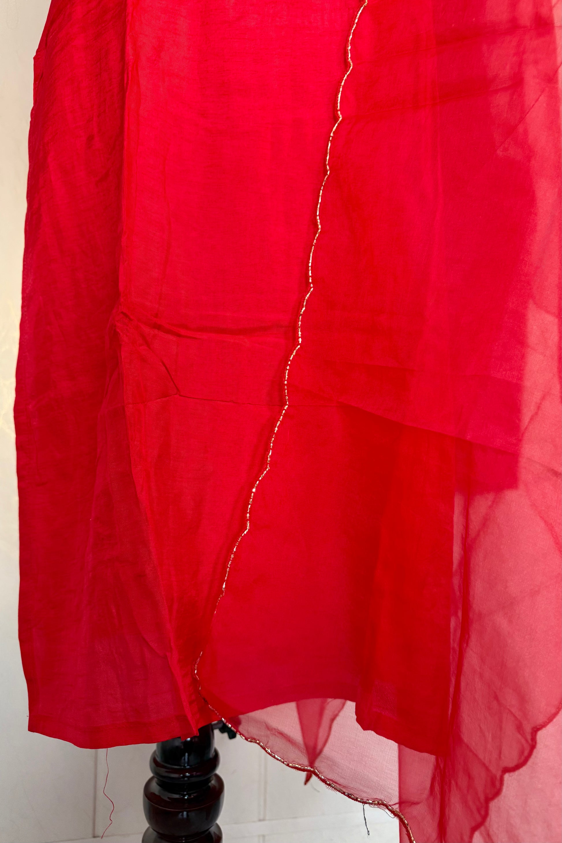 “Ivory” Beautiful Red Dola silk handcrafted kurta set