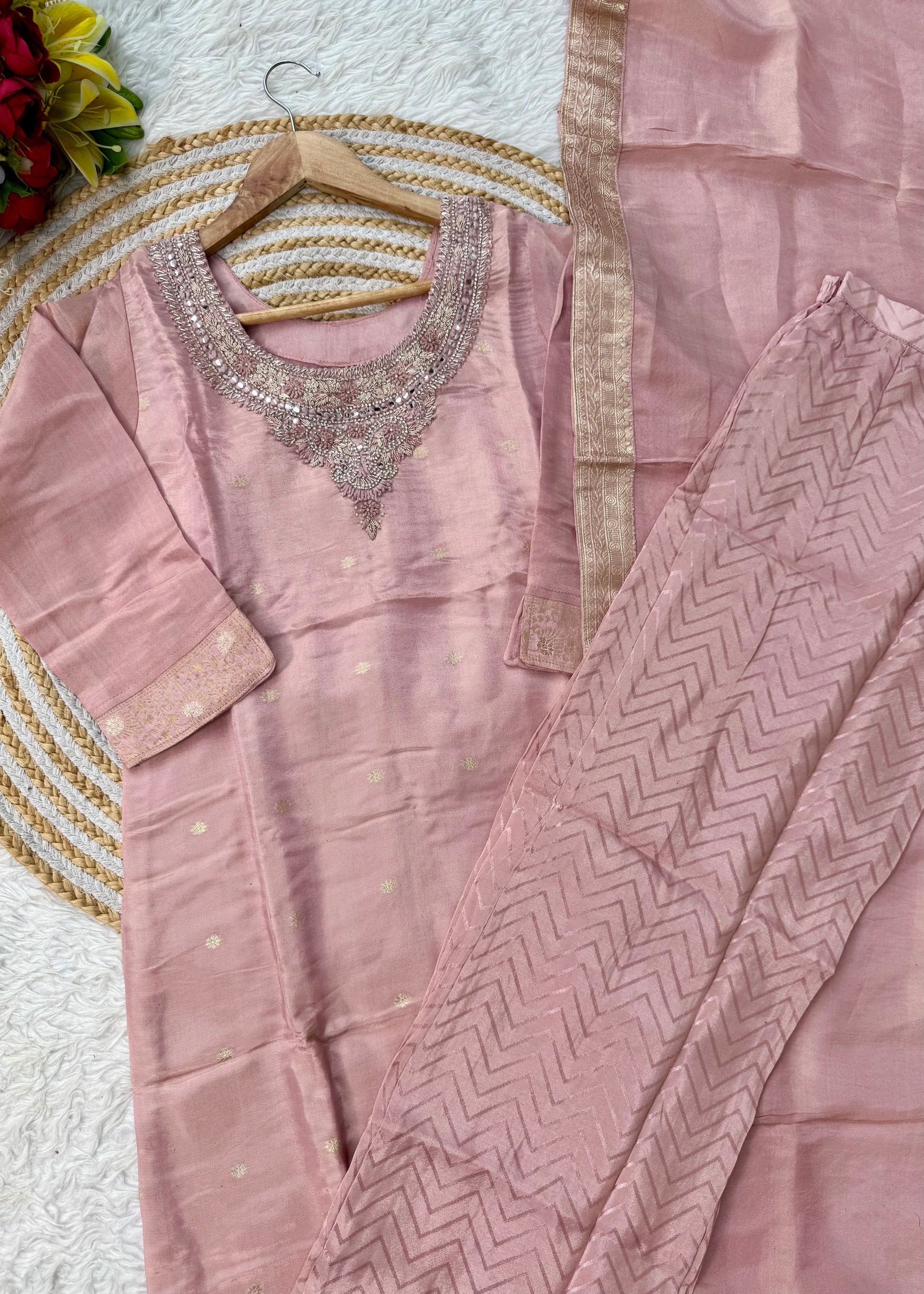 “IRYA” Party wear handcrafted tissue silk kurti set