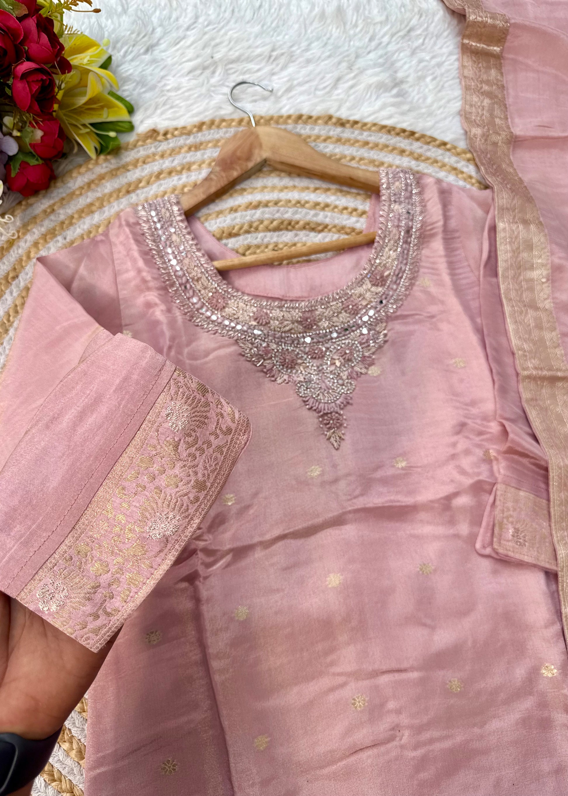 “IRYA” Party wear handcrafted tissue silk kurti set
