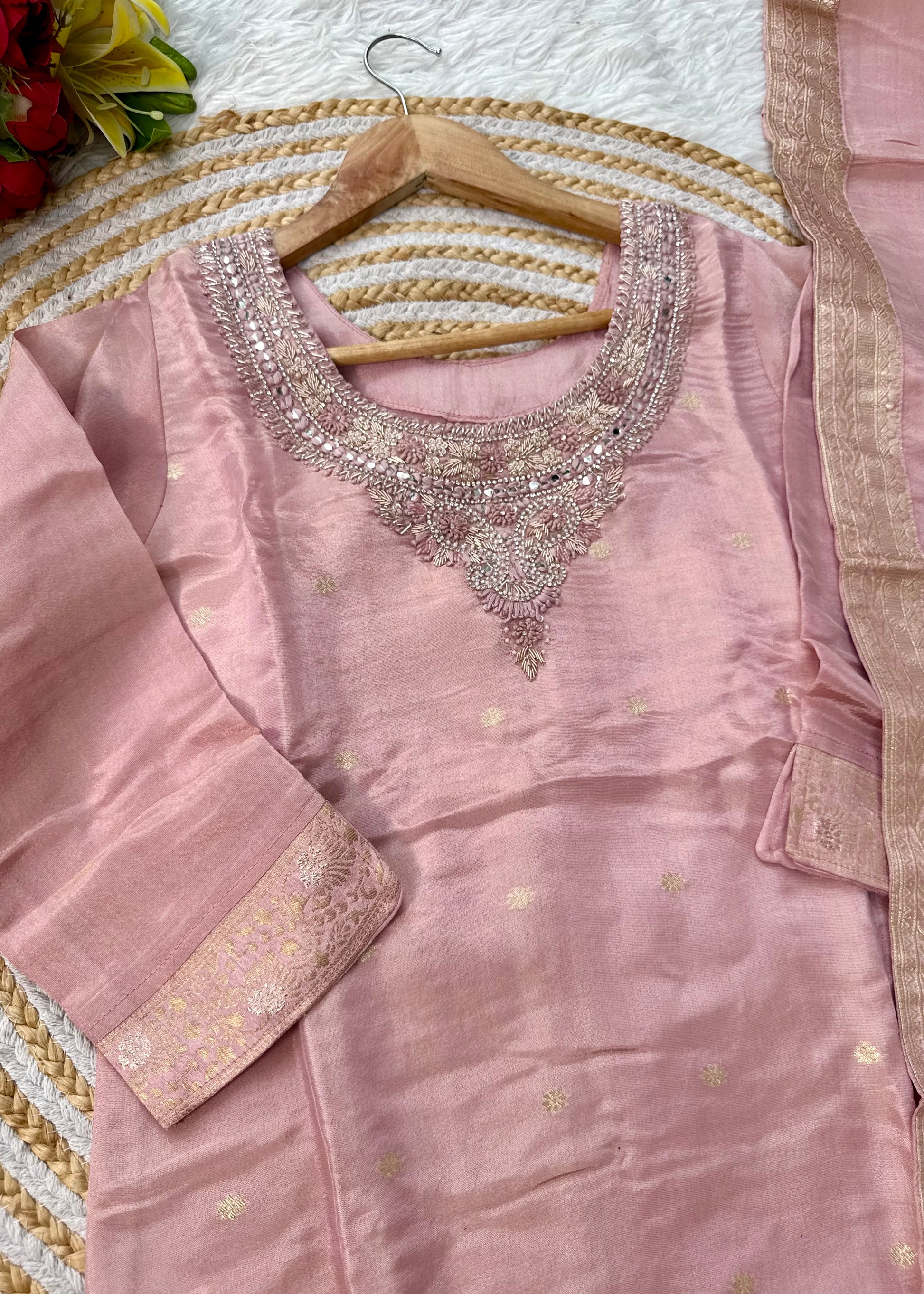 “IRYA” Party wear handcrafted tissue silk kurti set