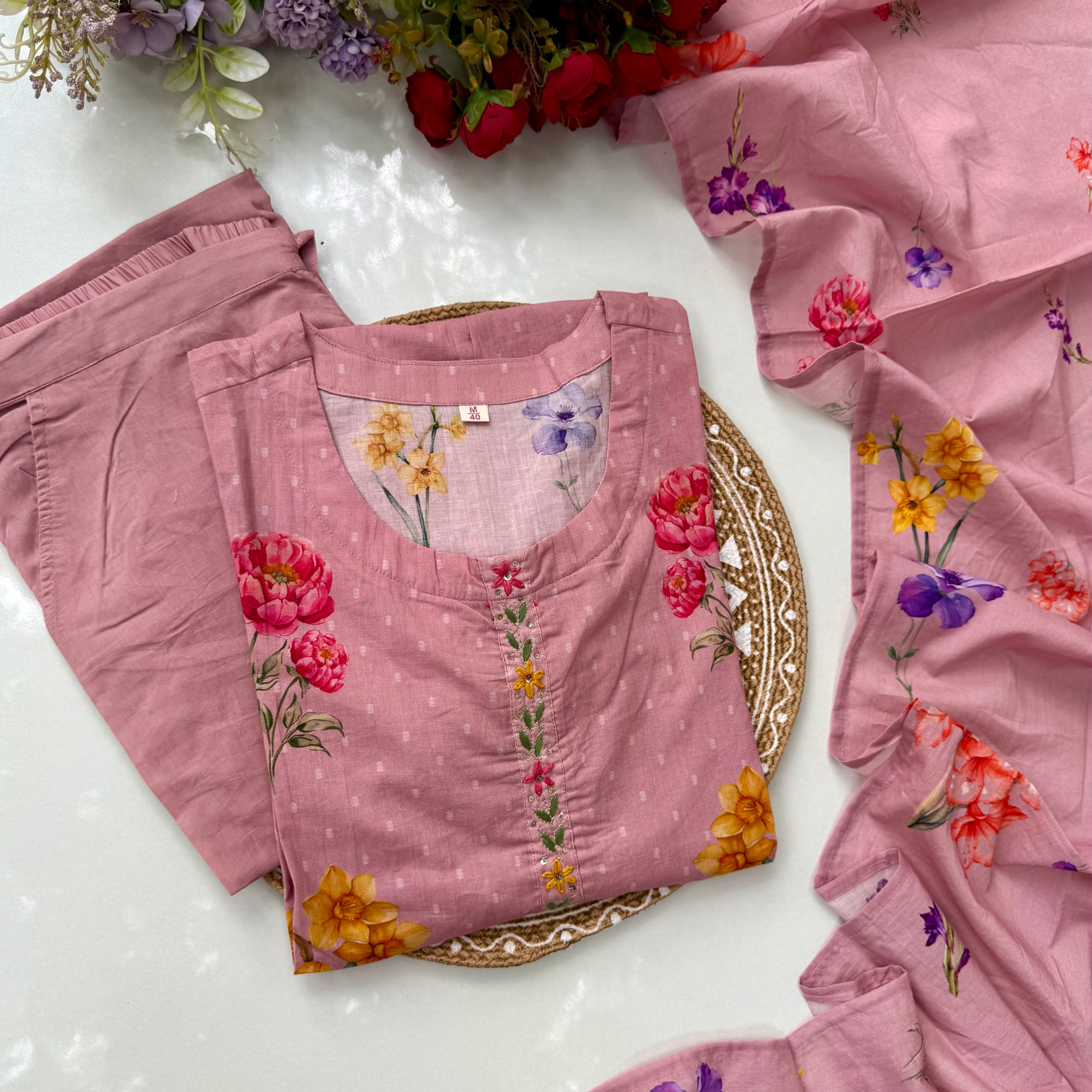“AVLEEN" Premium Cotton dobby printed kurta set