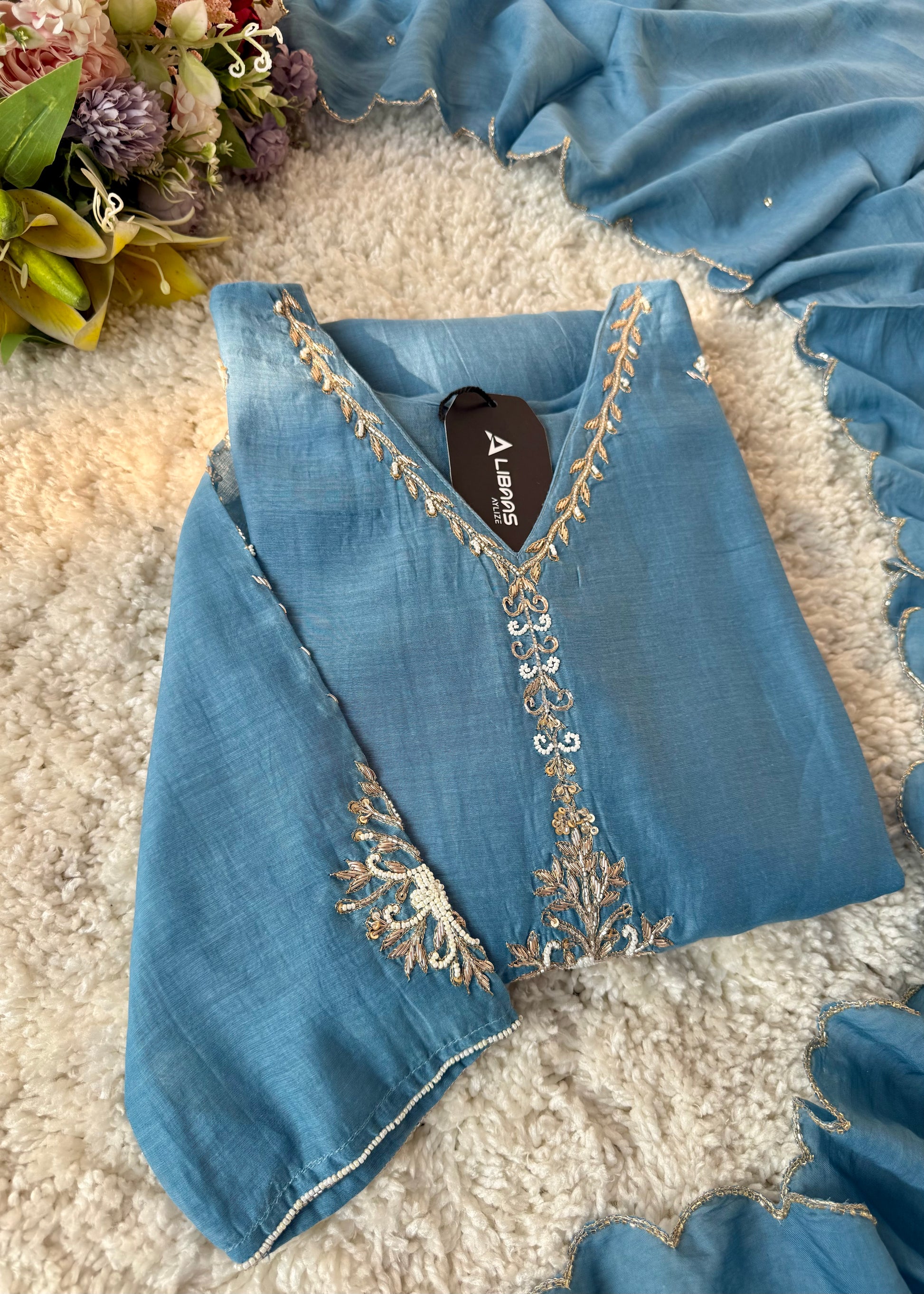 “HAYA” Premium Mul Chanderi A-Line Kurta with Bottom & Dupatta