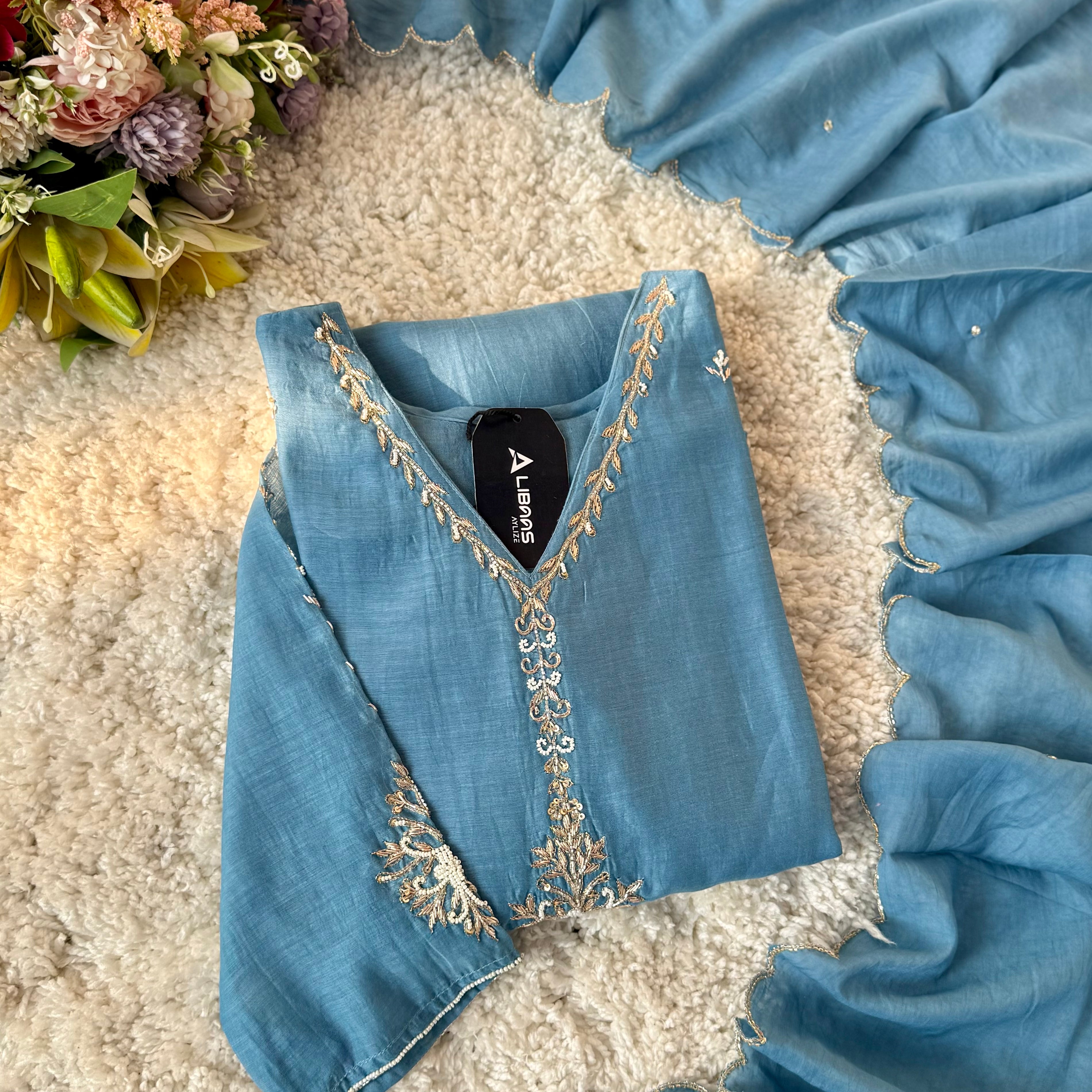 “HAYA” Premium Mul Chanderi A-Line Kurta with Bottom & Dupatta