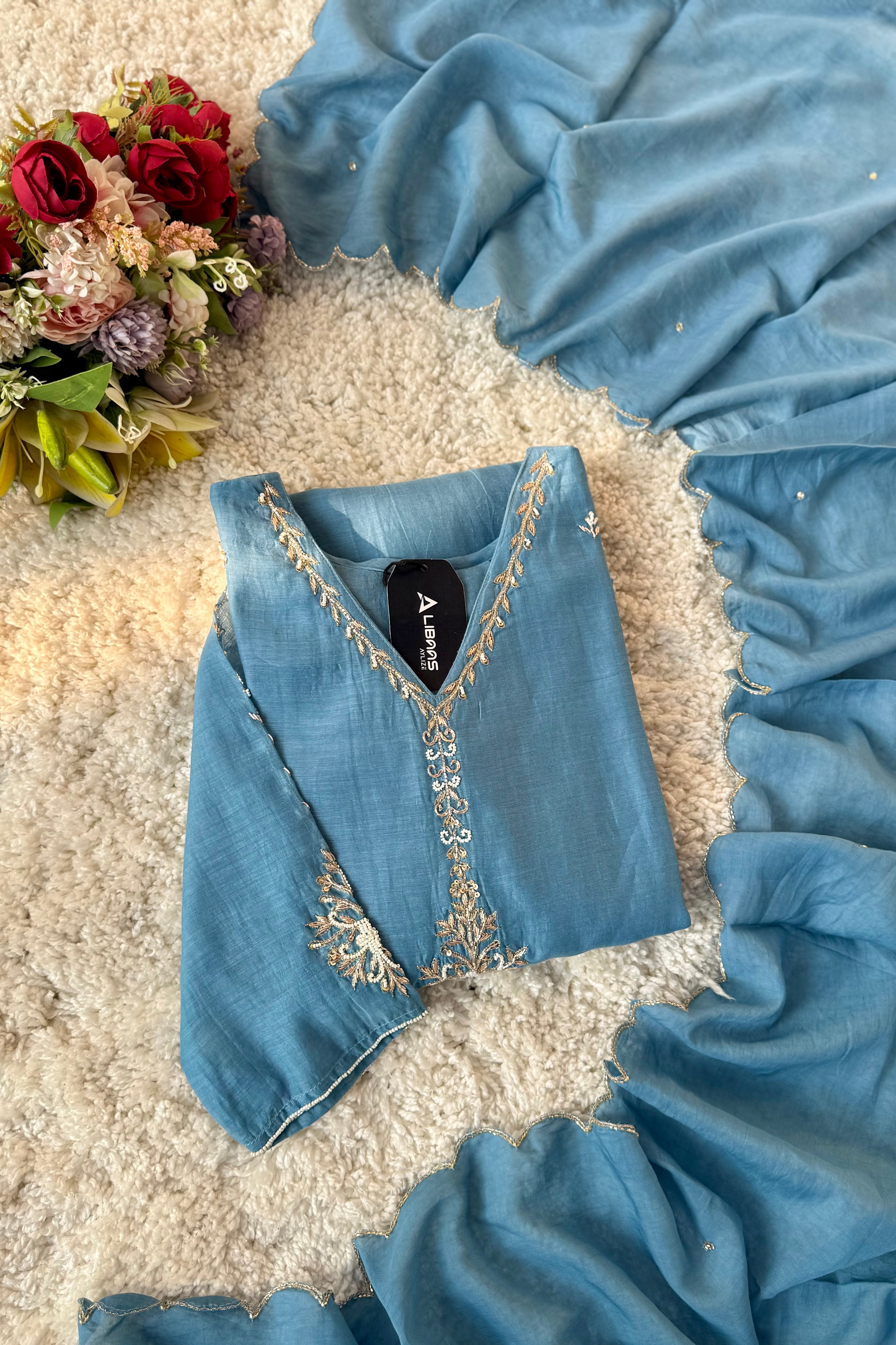 “HAYA” Premium Mul Chanderi A-Line Kurta with Bottom & Dupatta